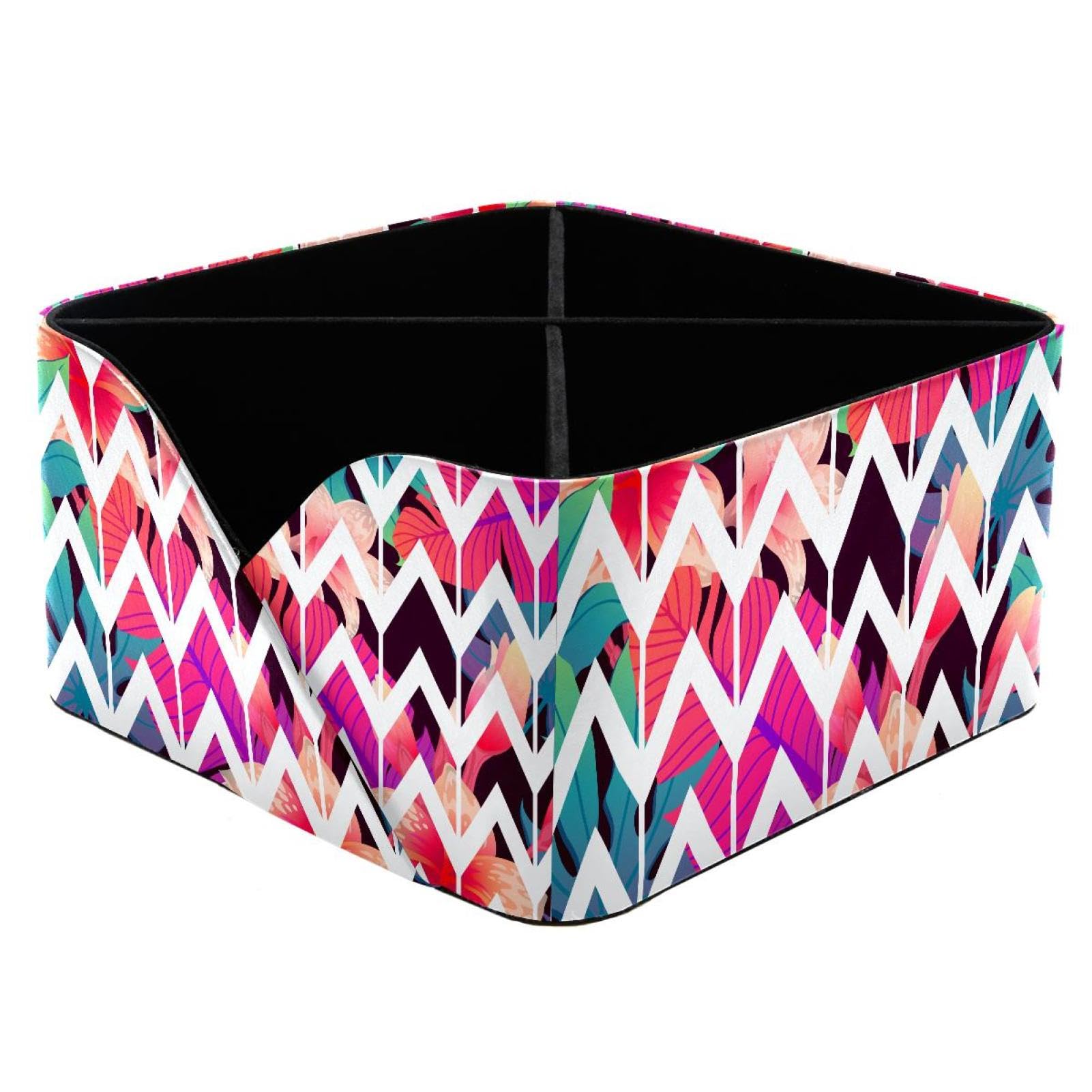 KengjuTesu Exotic Tropical Palm Foliage Striped Zigzag Pattern Desktop Organizer Pen Holder, Rectangular Pencil Cup for Office, Study and Makeup Stations