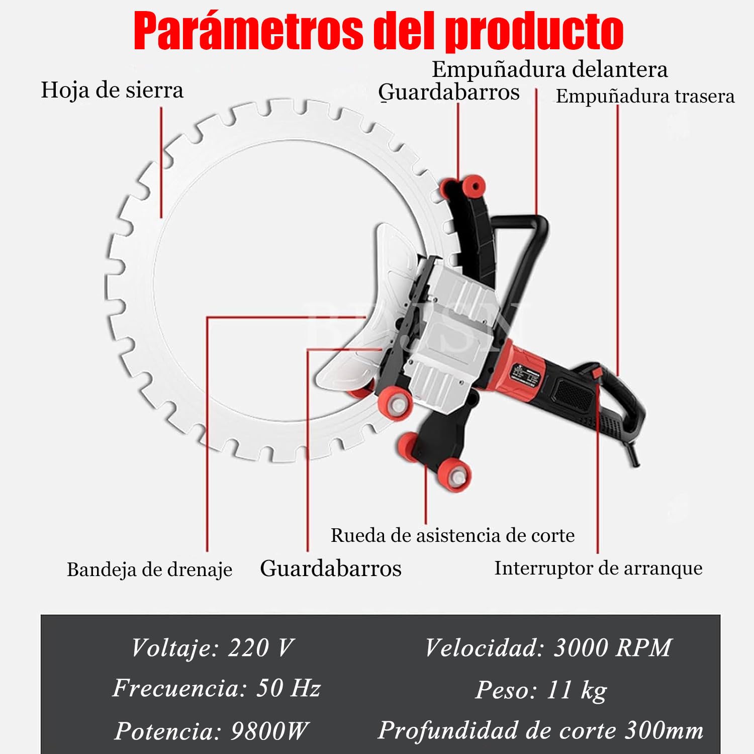 Sierra Eléctrica Para Hormigón Húmedo De 9800 W, Profundidad De Corte De 300mm, Con Sistema De Supresión De Polvo Con Alimentación De Agua, Máquina Ranuradora Para Mármol, Madera Y Porcelana