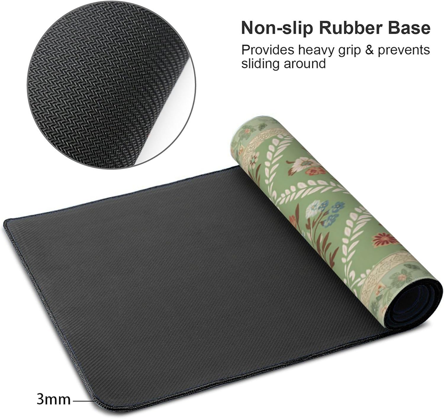 XXL Large Floral Mouse Pad - Sage Green Flower Desk Mat with Stitched Edges & Anti-Slip Base, Computer Keyboard Mat for Office & Home, Desk Decor for Women