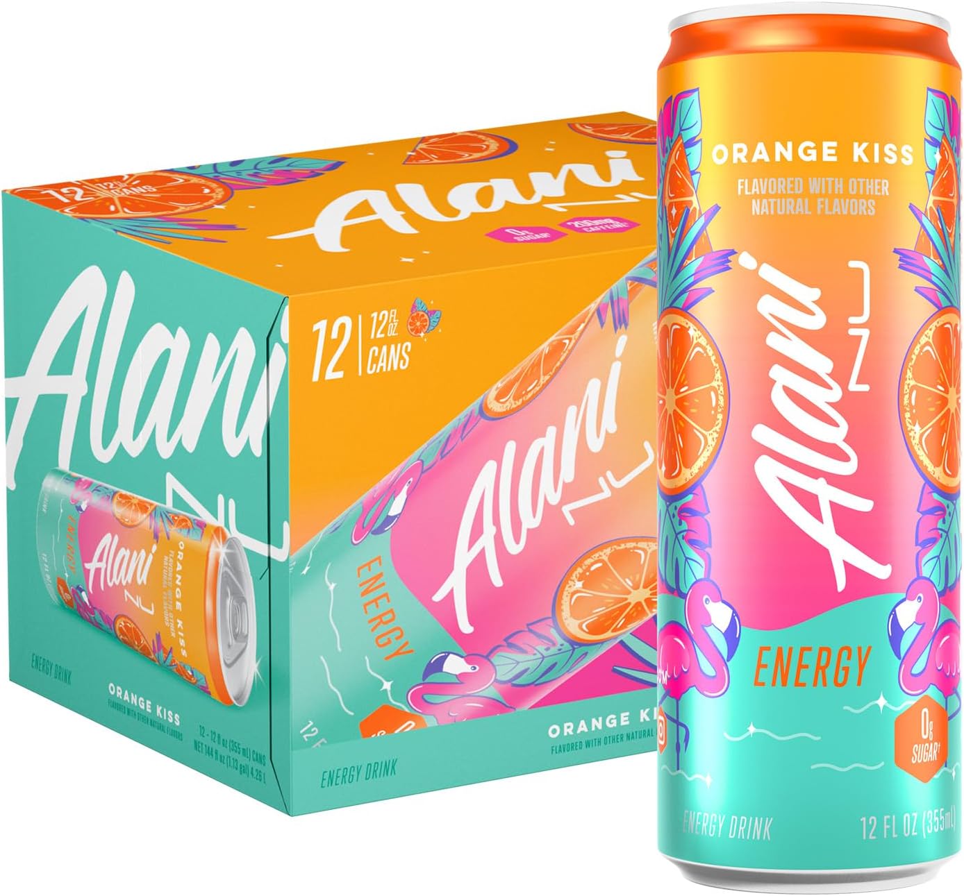 Alani Nu ORANGE KISS, Sugar Free, Low Calorie Energy Drinks, 200mg Caffeine, Biotin, B Vitamins, Zero Sugar, 10 Calories, 12 Fl Oz Cans, 12 Pack Orange Kiss 12 Fl Oz (Pack of 12)