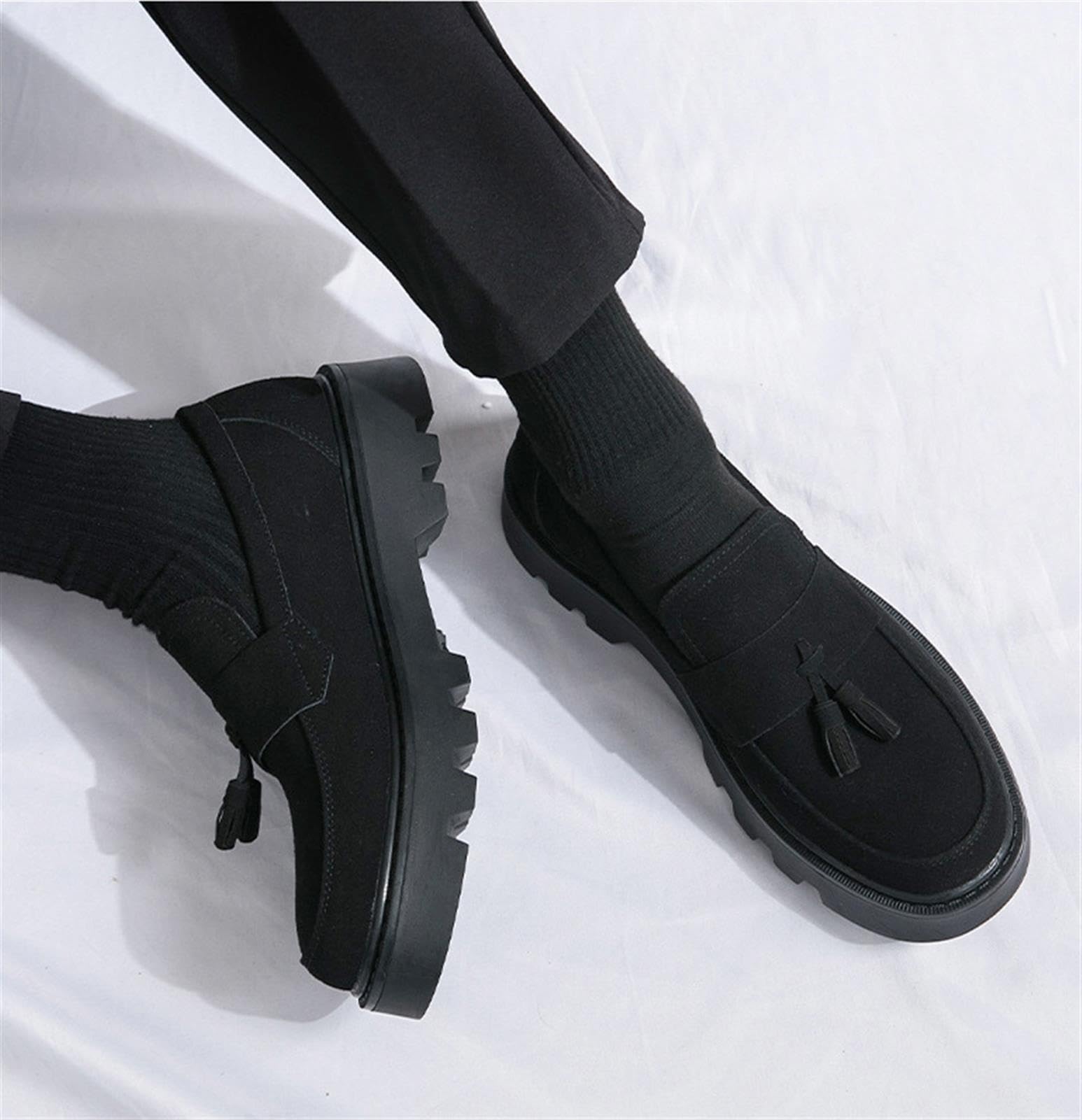 Mocasines de Gamuza para Hombre con Borlas Zapatos con Plataforma Gruesa Casual Boda Negocios Elegantes Mocasines