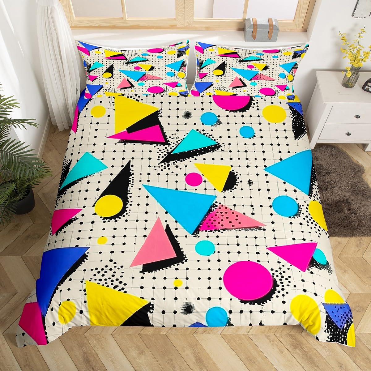 Amazon.com: Retro 80s Style Bedding Set Twin,Abstract Geometric