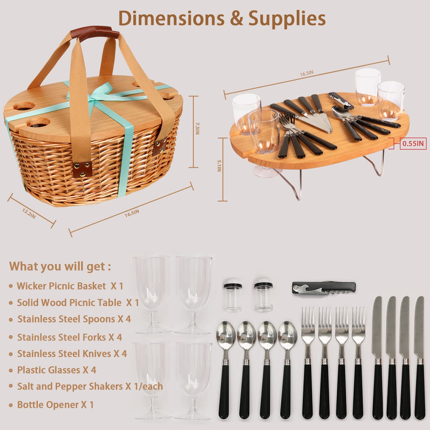 Zaino Da Picnic Per 4 Persone – Con Borsa Termica, Posate, Coperta Impermeabile, Set Completo