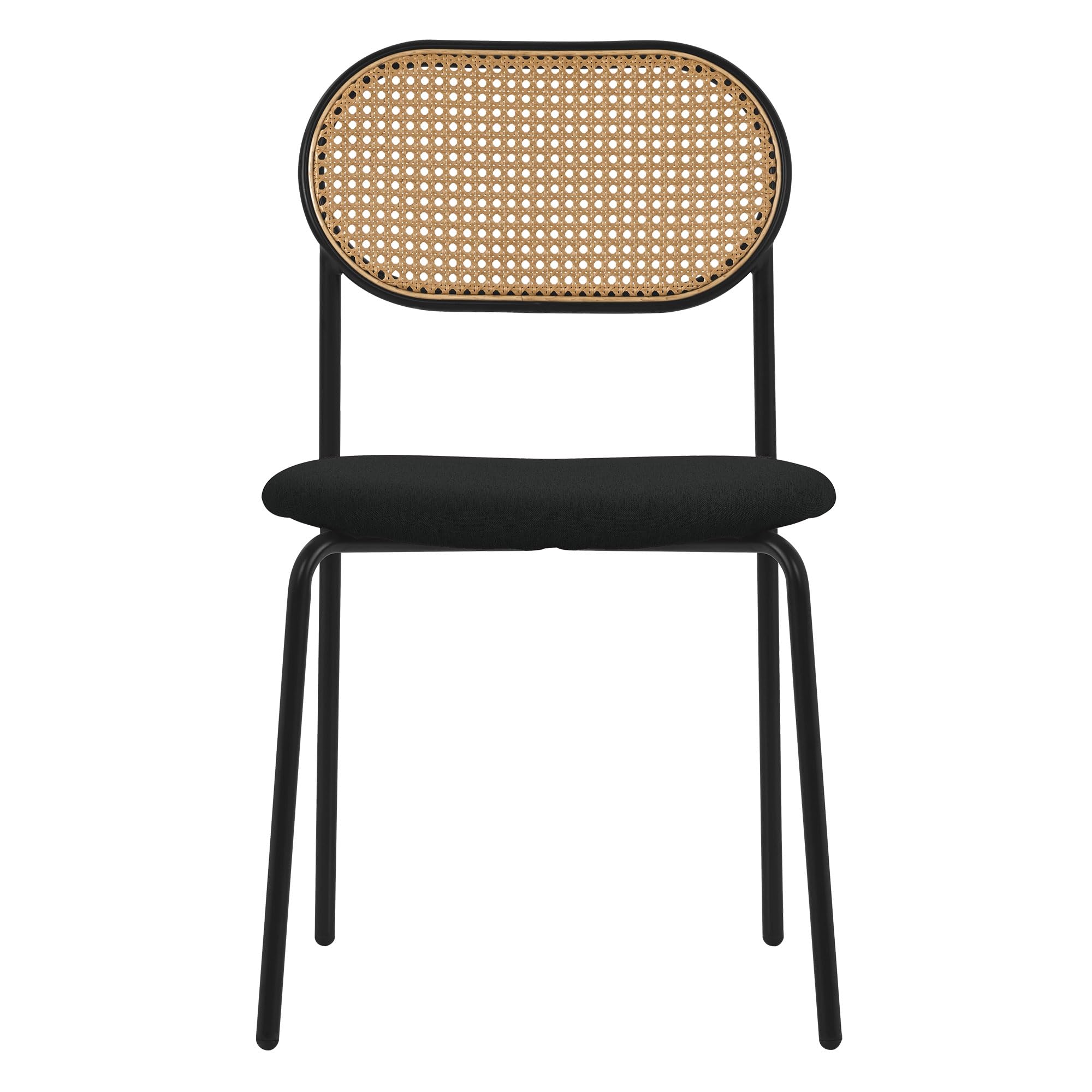 ML-Design Juego de 4 Sillas de Comedor Color Negro Asiento Moderno de Cocina con Respaldo Curvado de Rejilla Tapizado con Patas de Metal, Mueble sin Reposabrazos Sillón Ratán Moderno para Salón