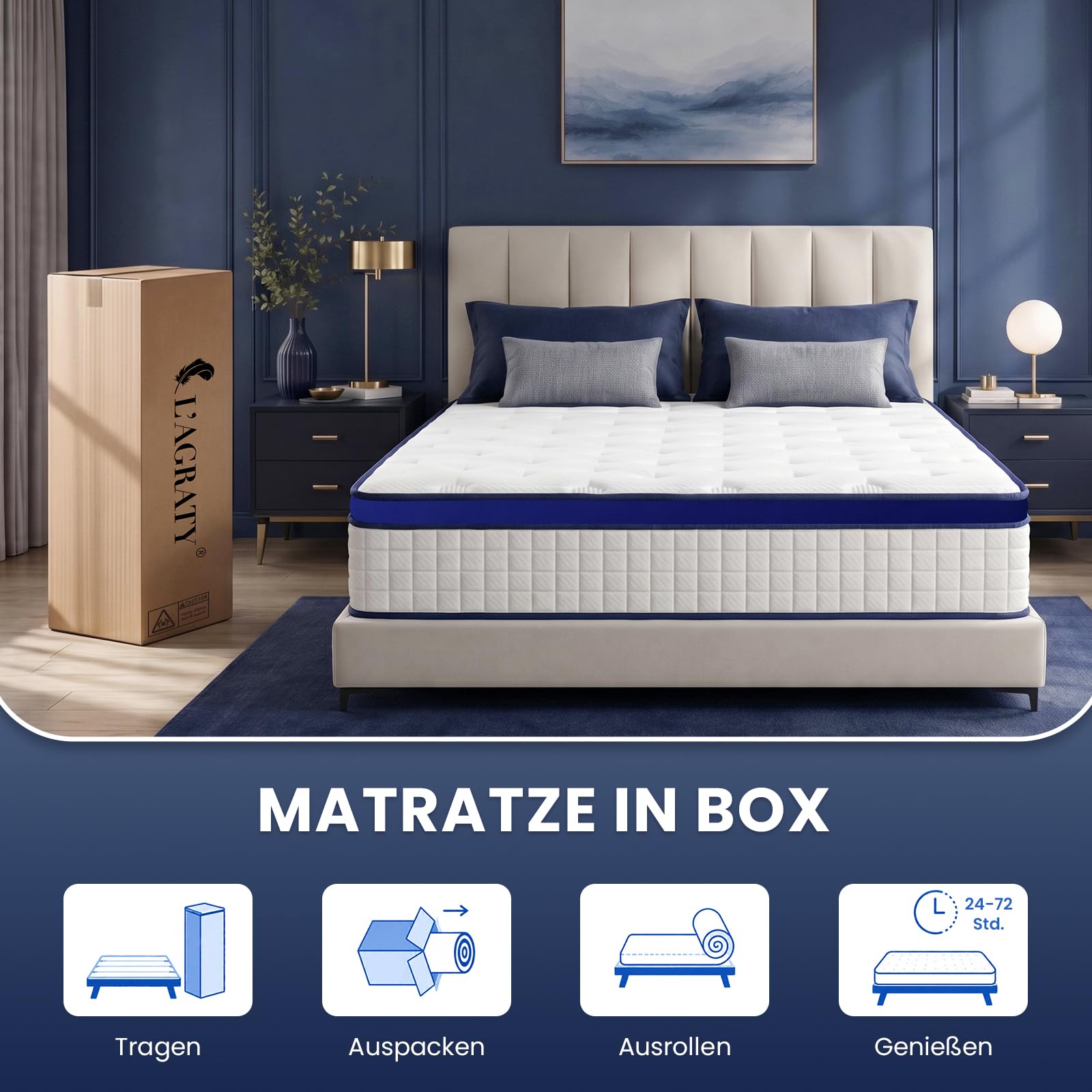 L'AGRATY Matratze 140x200cm Federkernmatratze (25cm Höhe) 7-Zonen Orthopädische Taschenfederkernmatratze mit Comfort Memory-Schaum Schicht,Mittlerer Härtegrad (H4), Rückenentlastende
