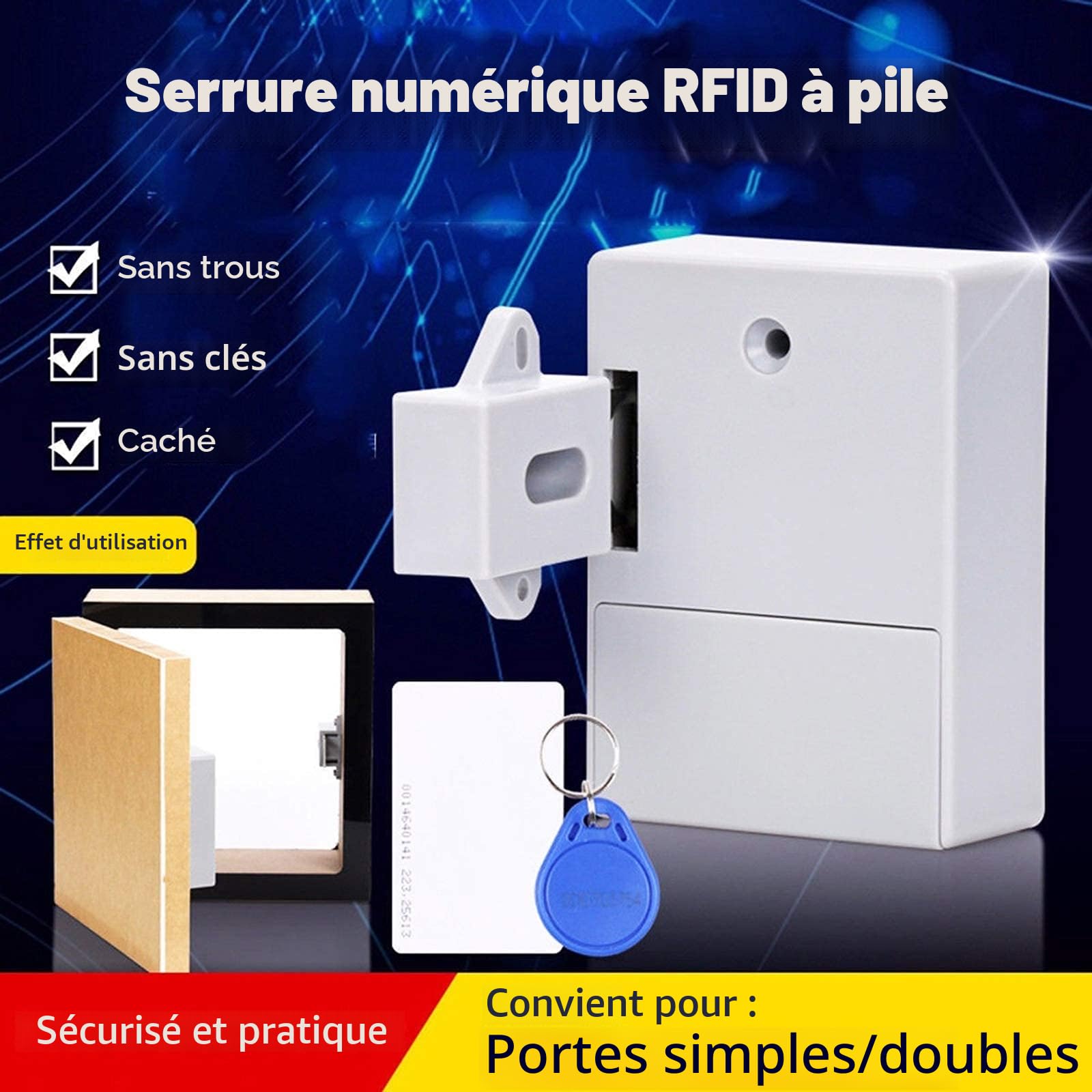 Serrure de porte à piles avec carte à puce IC, capteur pour placard et tiroir, SmartLock intelligent invisible et numérique DIY sans trou perforé