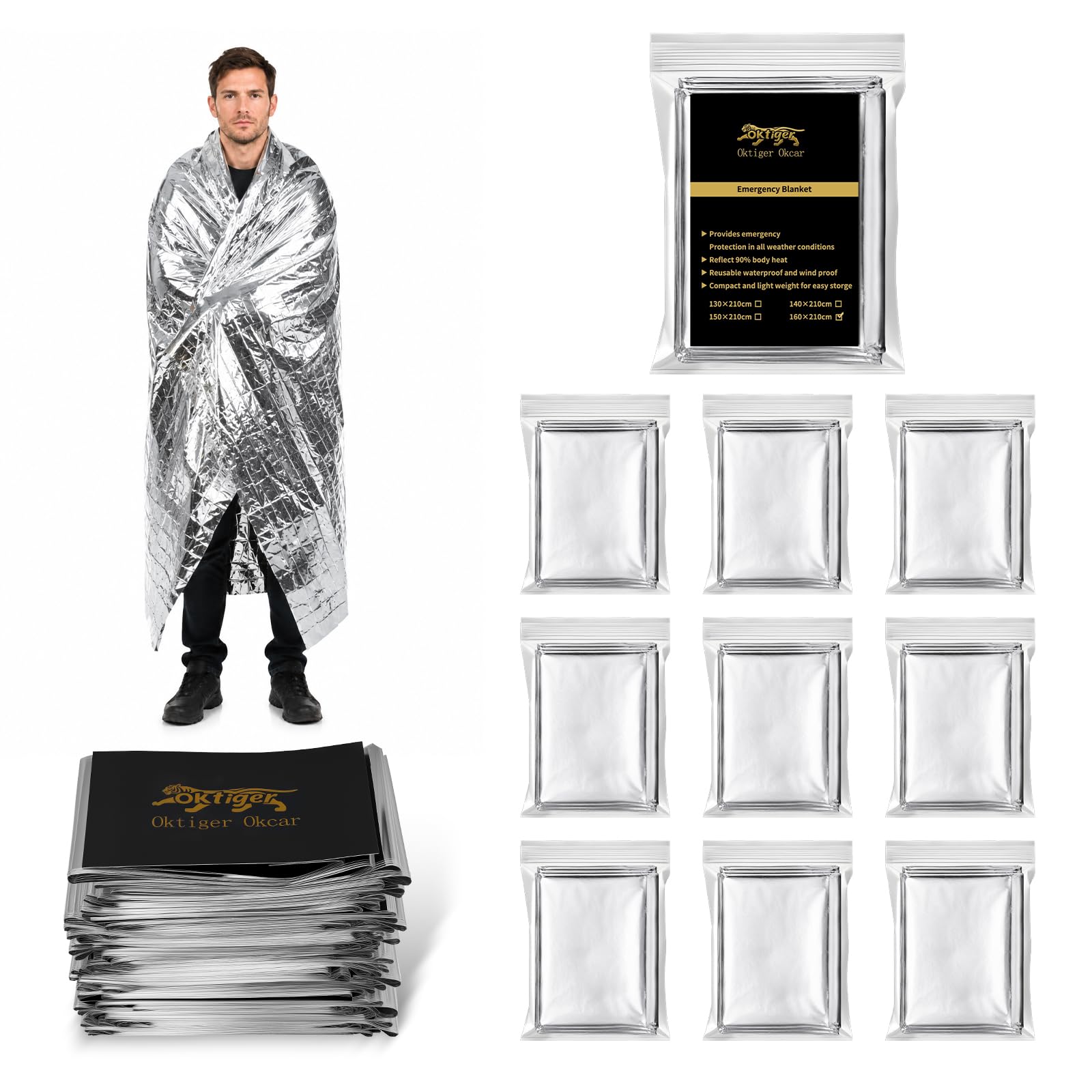 oktiger 4 Pack Emergency Blanket Thermal Mylar Rescue Blanket Waterproof Foil Survival Gear, 83'' L x 52'' W Fits Essential for Vehicle Breakdown, Automotive, Roadside Safety, Survival Or First Aid — Amazon image 9