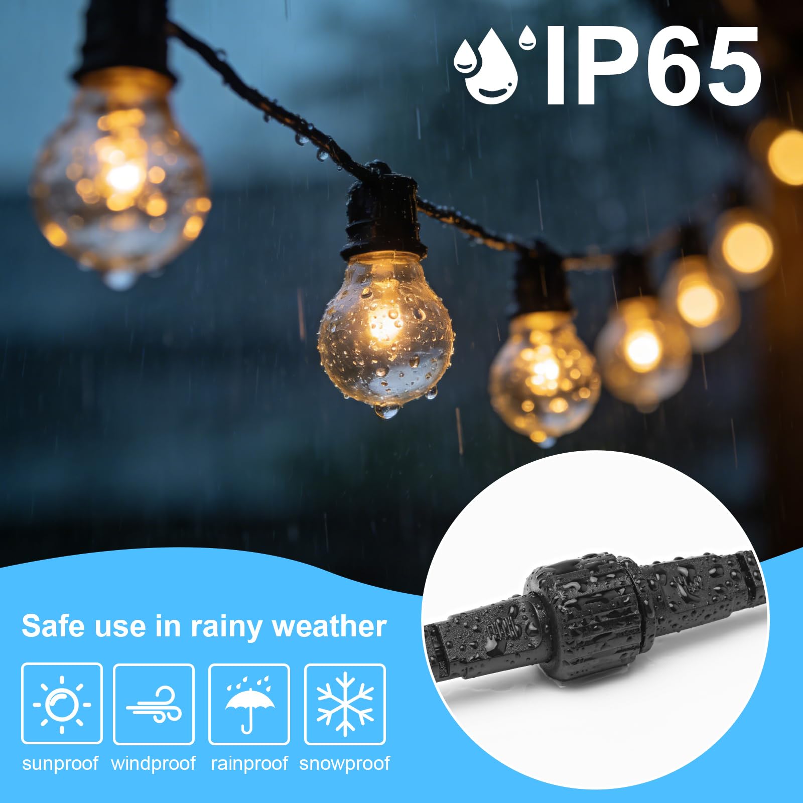 5M/16.4FT Outdoor Lights Extension Cable, 2 Pin Led Light Garden Extension Lead Wire Waterproof Outdoor Connector Cable for Festoon/Icicle/Net / G40 Globe/Curtain/Christmas/Fairy Lights — view 2