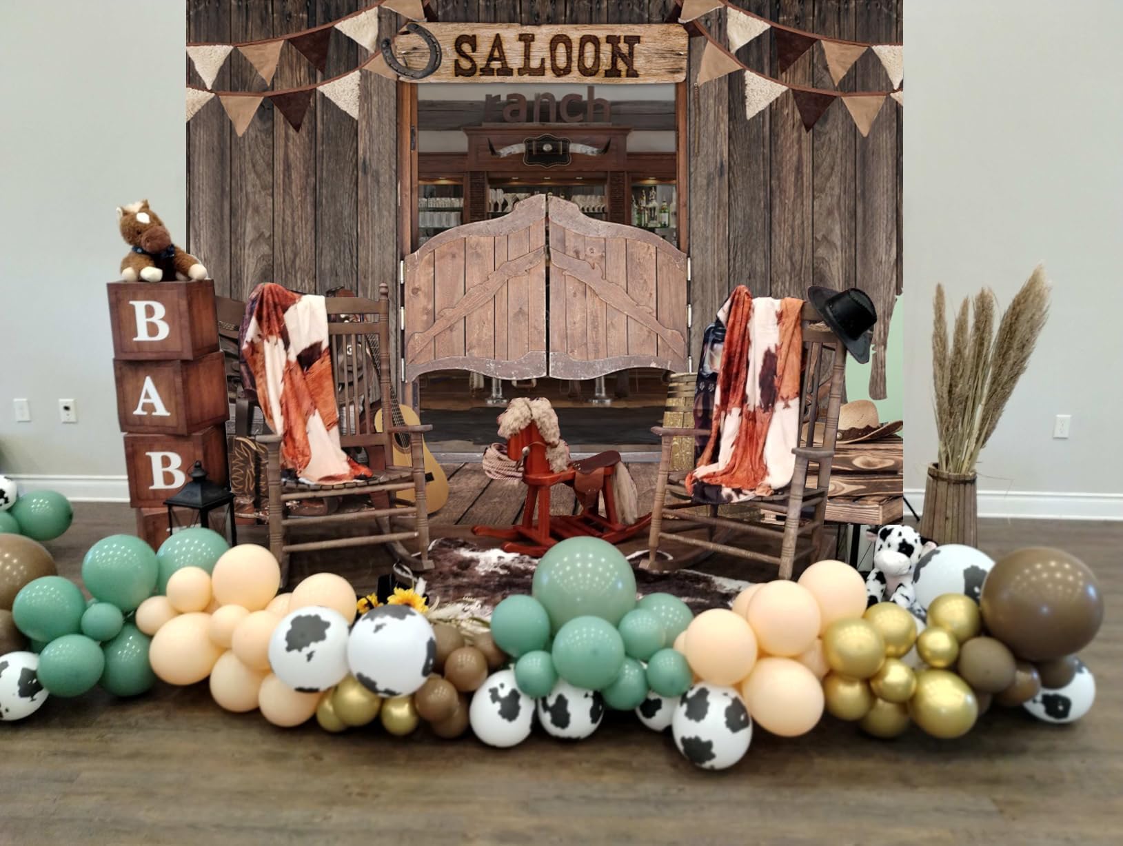 Western Saloon Fondale 3 x 2,4 m Western Wood Barn Door Sfondo per fotografia Western Wild West Cowboy Rodeo Decorazioni per feste a tema Studio Photo Booth Puntelli