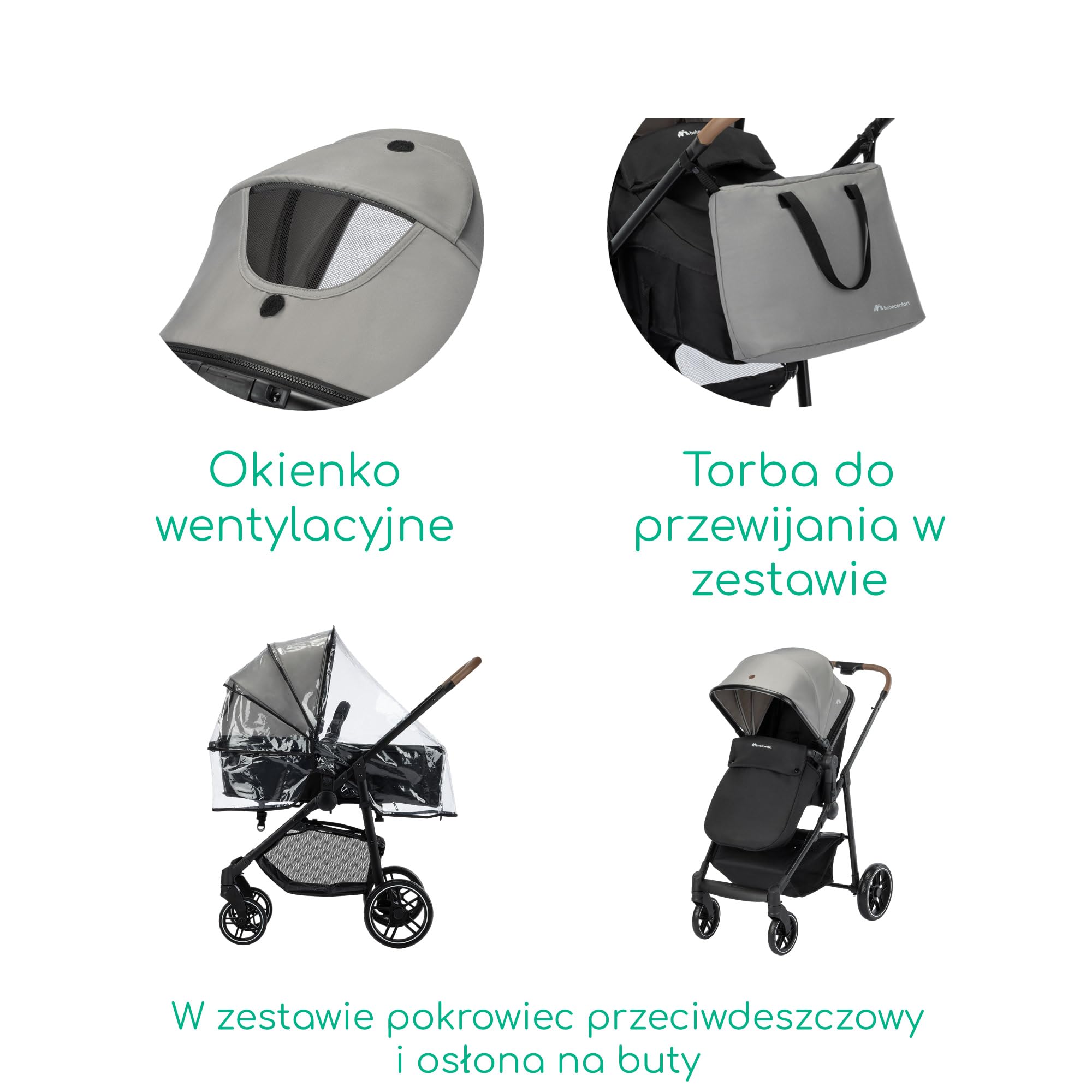 Bebeconfort Haze Trio Lux, Wózek 3w1 (i-Size), 0-4 Lata (Maks. 22 Kg), Siedzisko 2w1, Oparcie Odchylane na Płasko, Kompaktowe Składanie, Lekki System Podróżny 3w1, Tinted Grey