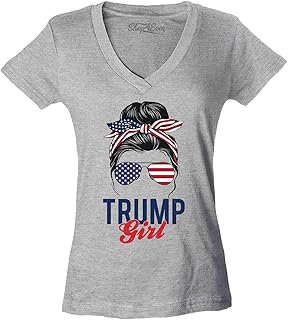 shop4ever I'm A Trump Girl American Flag Sunglasses Bandana Women's V-Neck T-Shirt Slim Fit