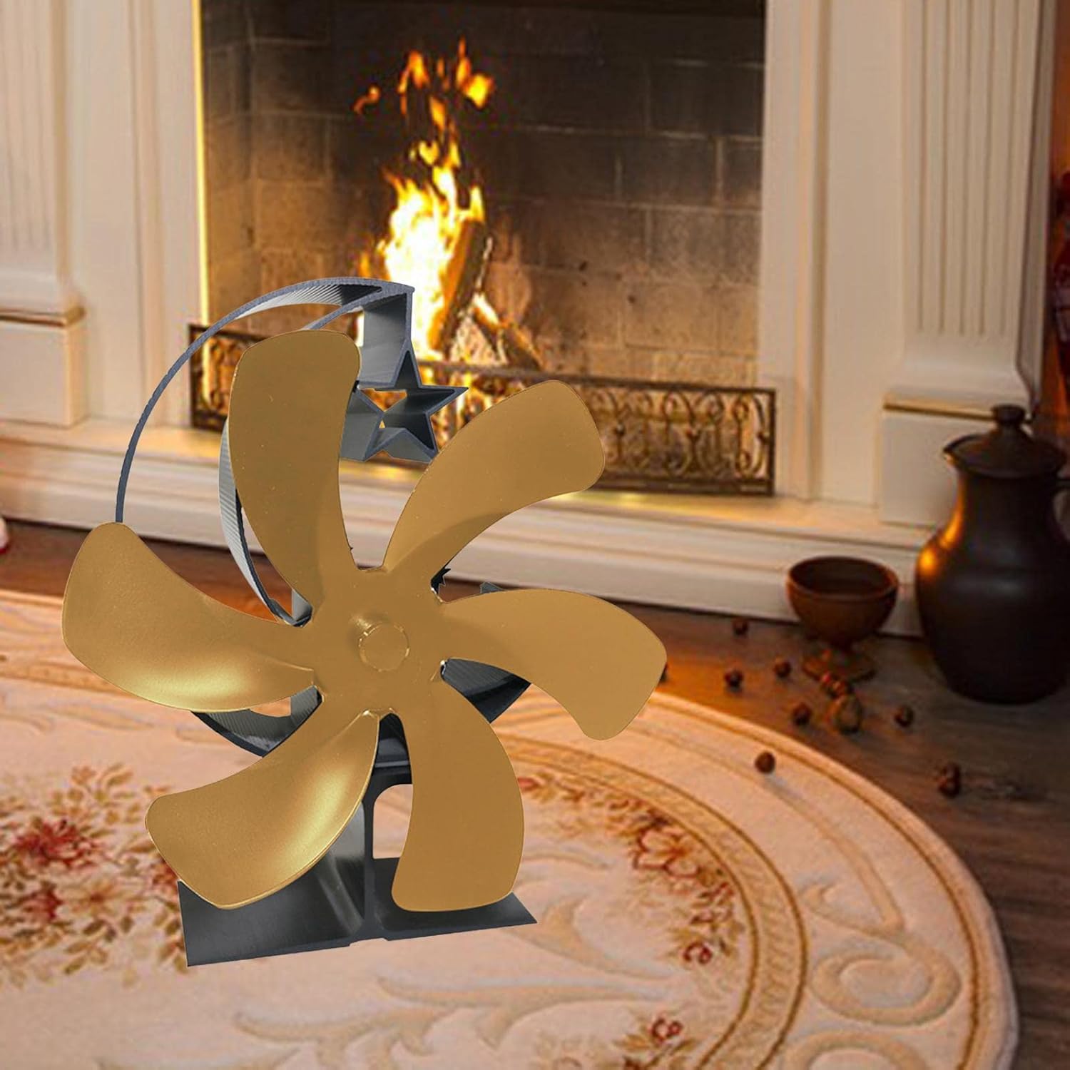 熱式薪ストーブ 温庭用ミュート非電気炉 ヒーターログ/木材/ペレット燃焼炉用, 金色の