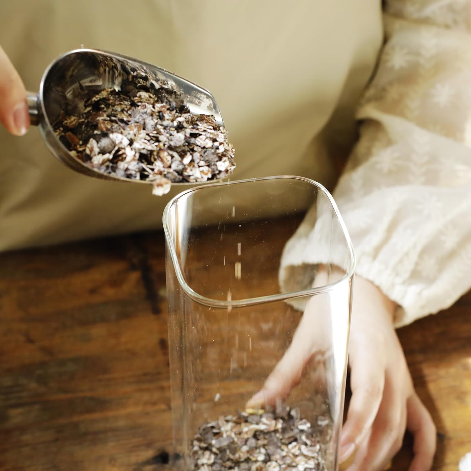 libwys 16-pack square glass storage jars with bamboo lids (0.6qt/1.06qt) - stackable food containers for pantry organization, coffee, flour, snacks, tea | kitchen canisters set 16 pcs - rectangular