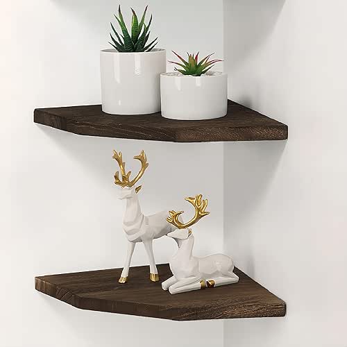 Joiishom Wood Corner Wall Shelves Set of 2, Solid Wood