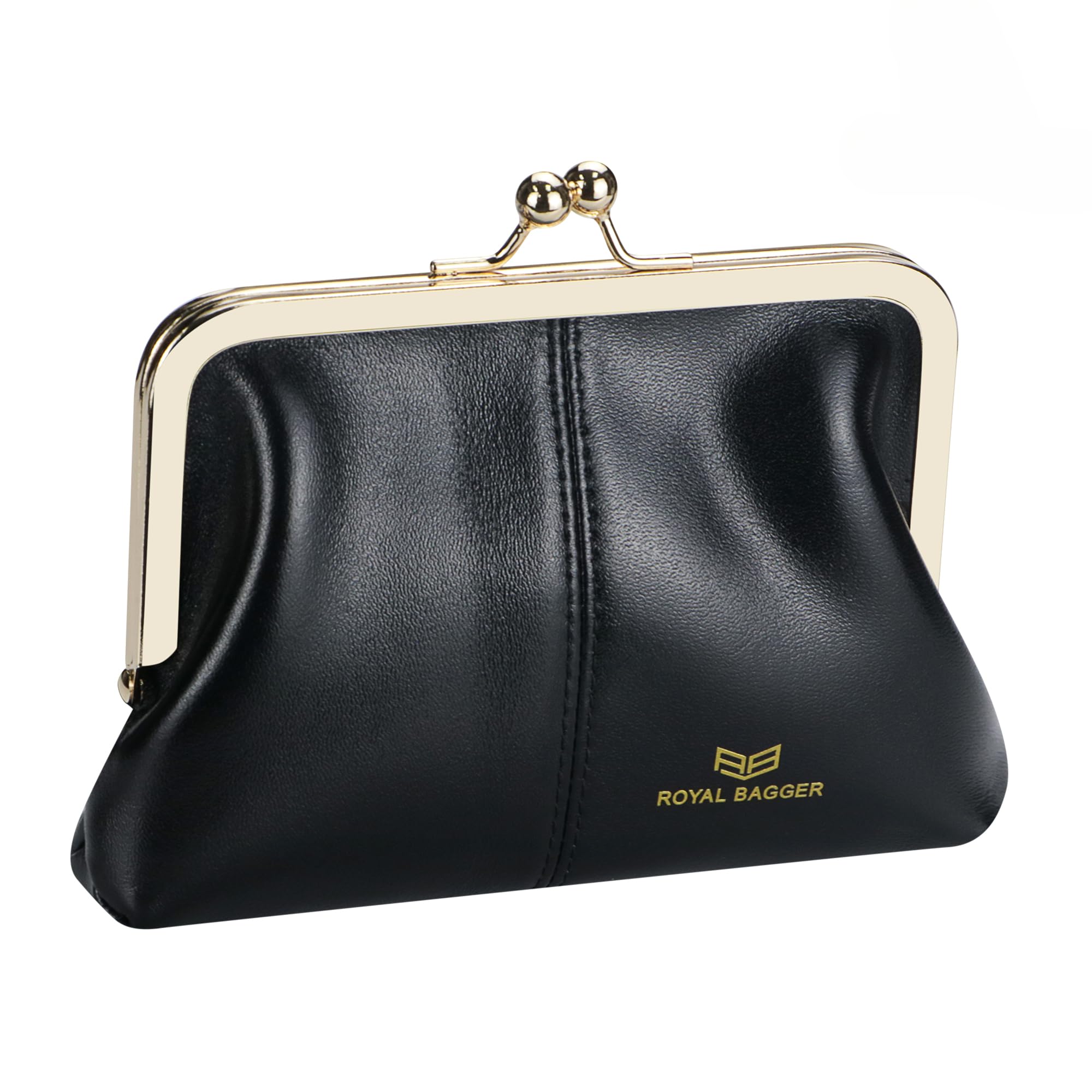 Royal Bagger Fashionable Genuine Leather RFID Blocking Women's Wallet with Kiss Lock, Card Slots and Zipper Coin Pocket 4120 (Black)