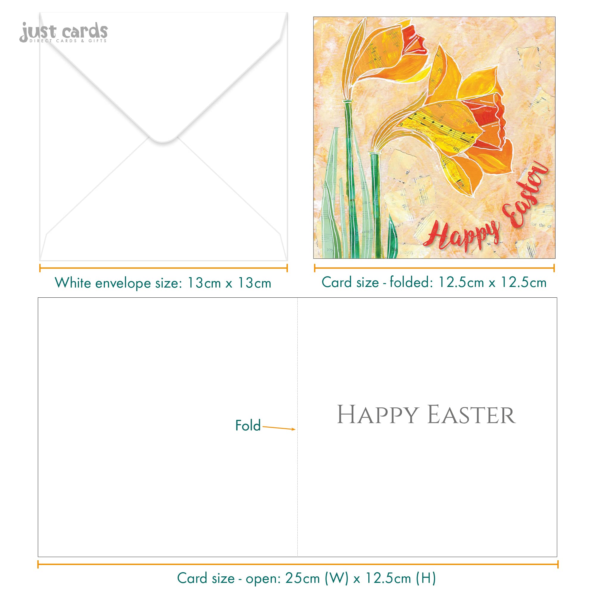 Easter Cards - Daffodils, pack of 5, with white envelopes and greeting inside. Easter cards for all the family by Just Cards Direct - Image 3