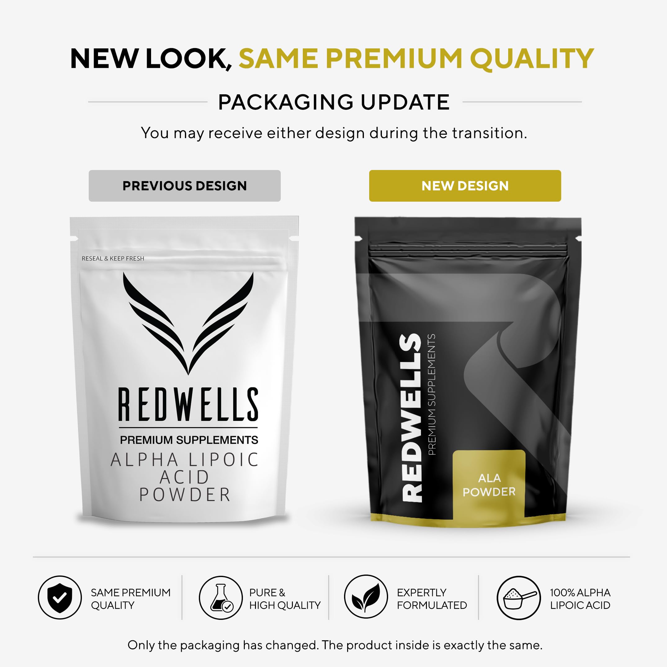 Acide alpha-lipoïque poudre REDWELLS Antioxydant & Vegan - 250g Paquet