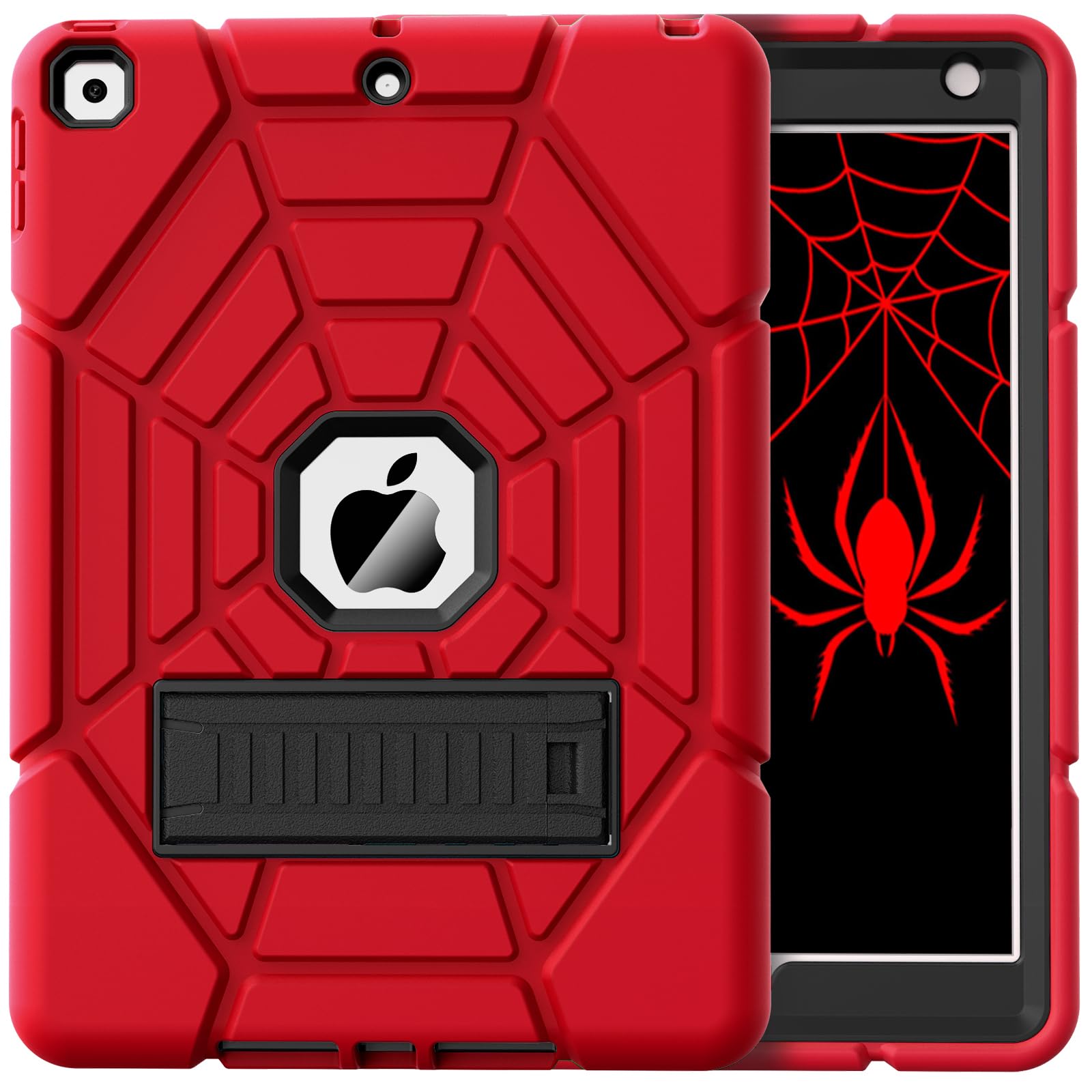 Grifobes for iPad 9th Generation Case, iPad 8th/7th Generation Case 2021/2020/2019, Heavy Duty Shockproof Rugged Protective 10.2" Cover with Srand for iPad 9 8 7 Gen 10.2 inch Kids Boys (Red+Black)