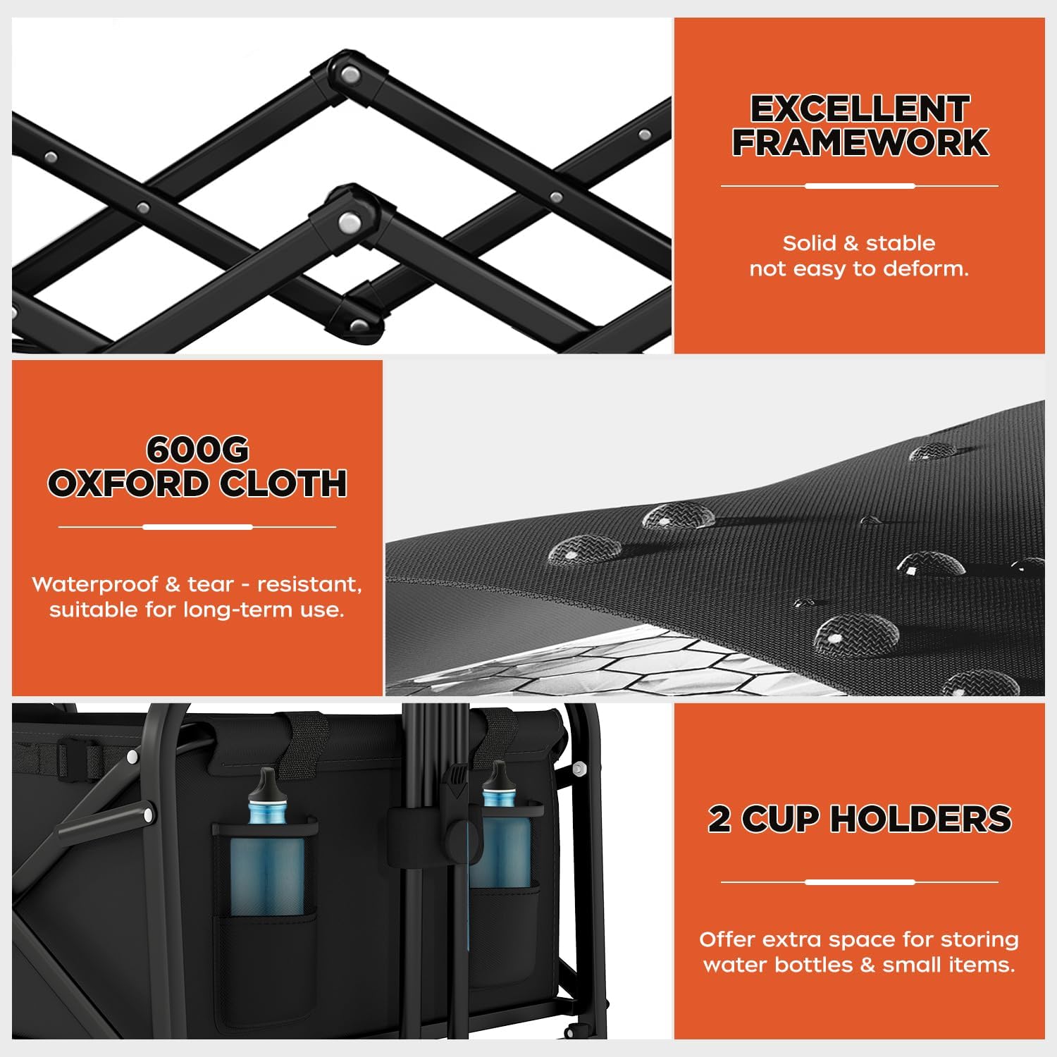 PayLessHere | Collapsible Wagon Cart with Wheels | Black | Heavy Duty Foldable Utility Cart with 330 lb Capacity | with All-Terrain Wheels & Adjustable Handle for Outdoor, Garden, Beach, Shopping