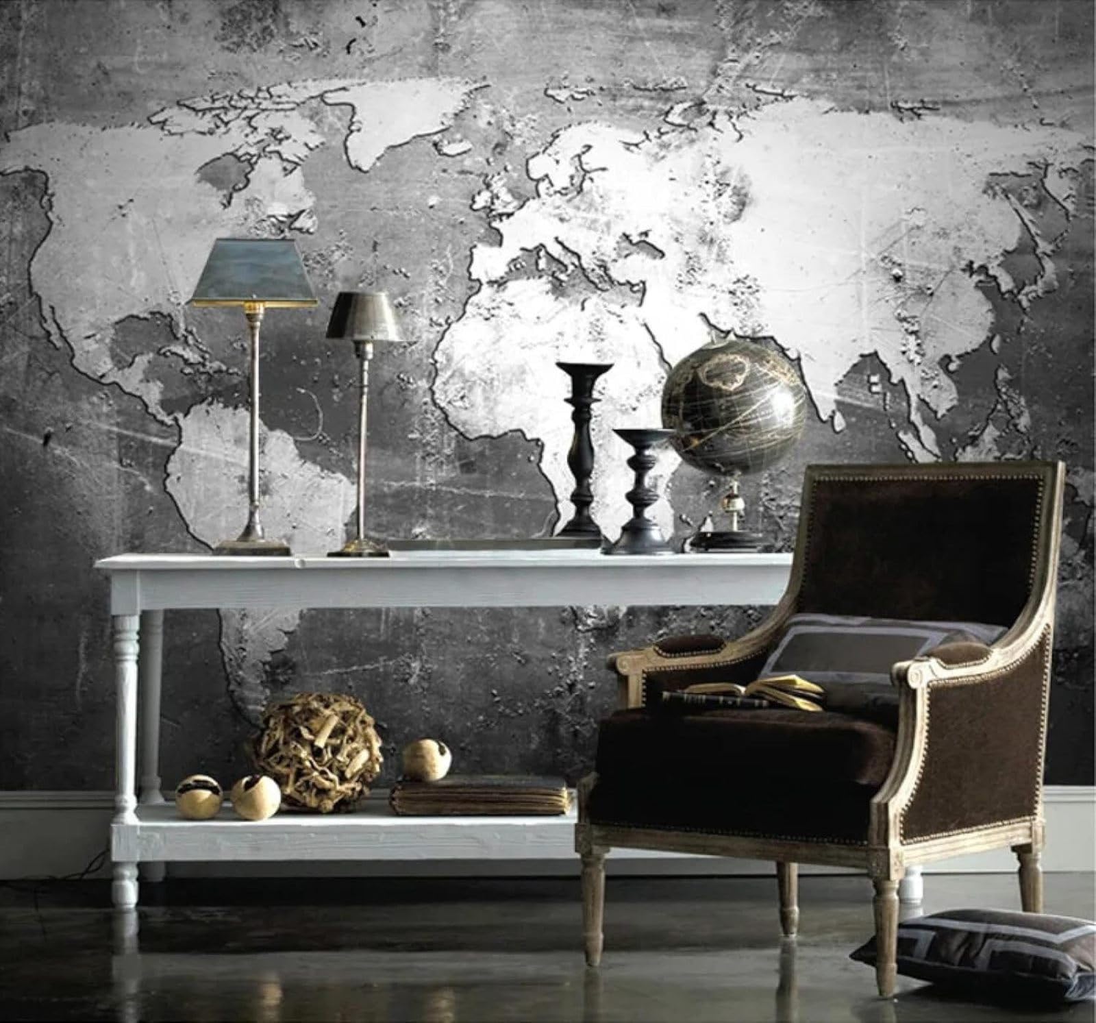 XLMING Abstract Retro Nostalgic World Map Art 3D Wallpaper Premium Textured Silk Study Dining Living Room Bedroom Sofa TV Wall Easy Install-200cm×140cm