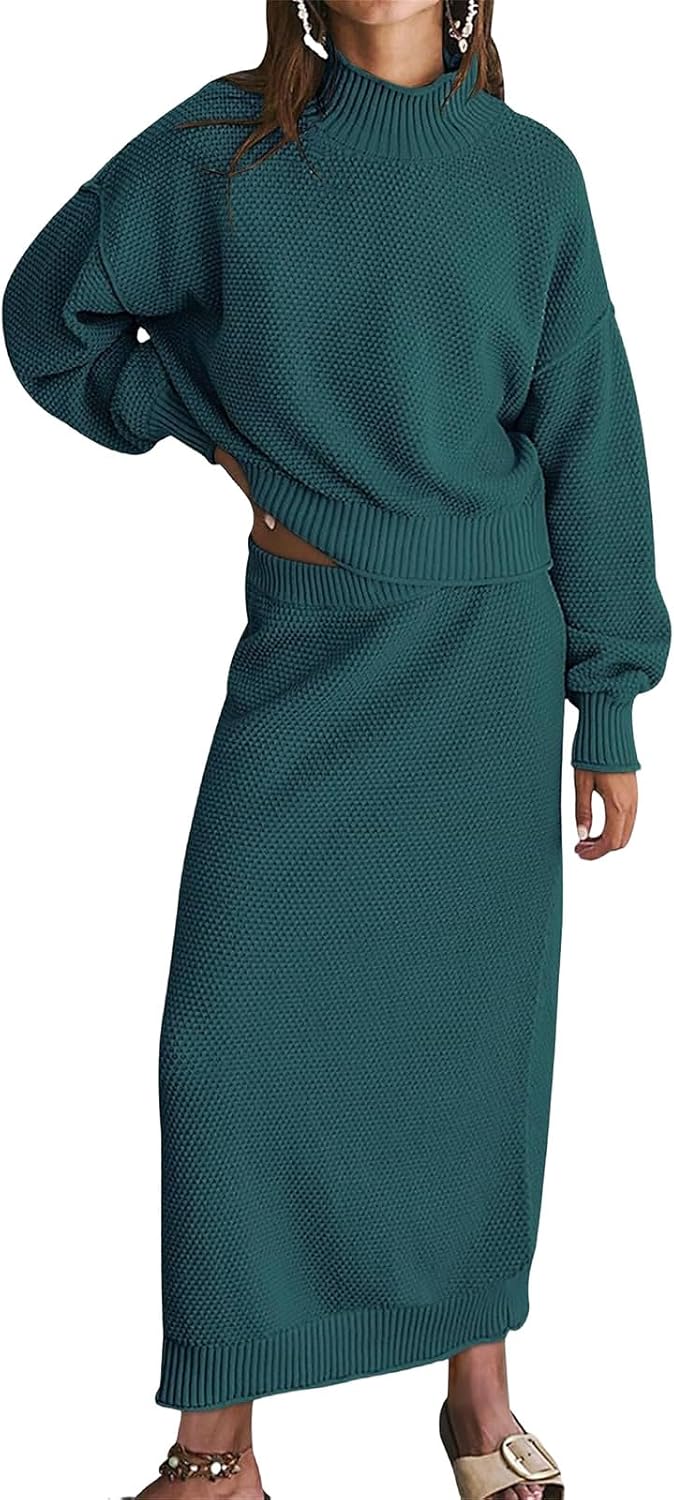 2 Piece Skirt Sets for Women High Neck Pullover Tops and Pencil Skirts Sets Matching Lounge Sets Fall Fashion Sets