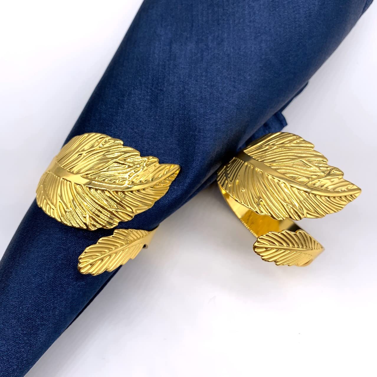 Lot de 24 Ronds de Serviette en métal à Motif Feuille dorée, pour la décoration de Table, Noël, Mariage, etc.