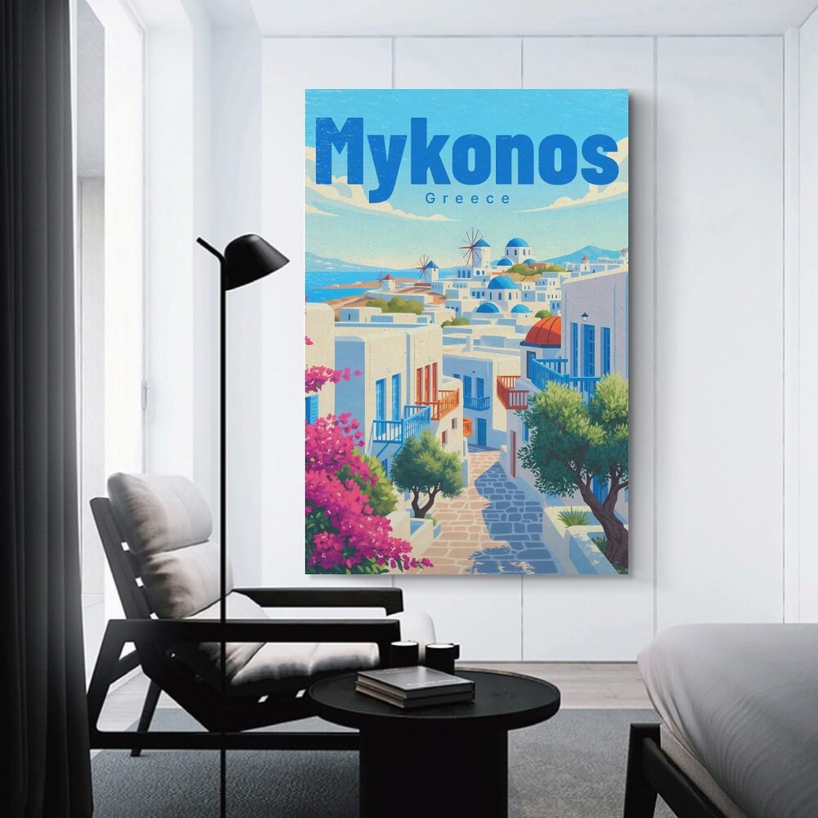 Junmoney Hanging Wall Art Golden Dusk Over Mykonos, 24x36inch(60x90cm), for Work Areas, Reading Rooms Or Studios, Wall Art That Adds Style to Work Areas