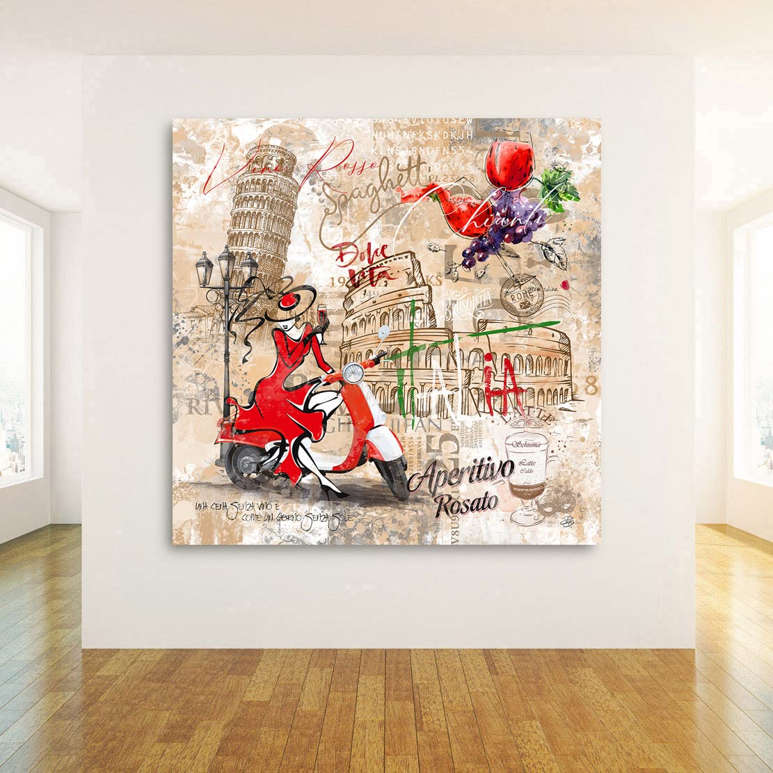 Kunstgestalten24 Leinwandbild Italien im Pop Art Stil Wandbild Kunstdruck Raum- u. Wanddekoration Übergrößen