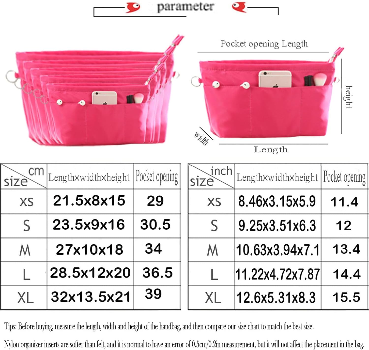 Lckaey Purse organizer insert for neverfull handbag is compatible with more similar brands of tote bag-nylon organizer 3055red-XS