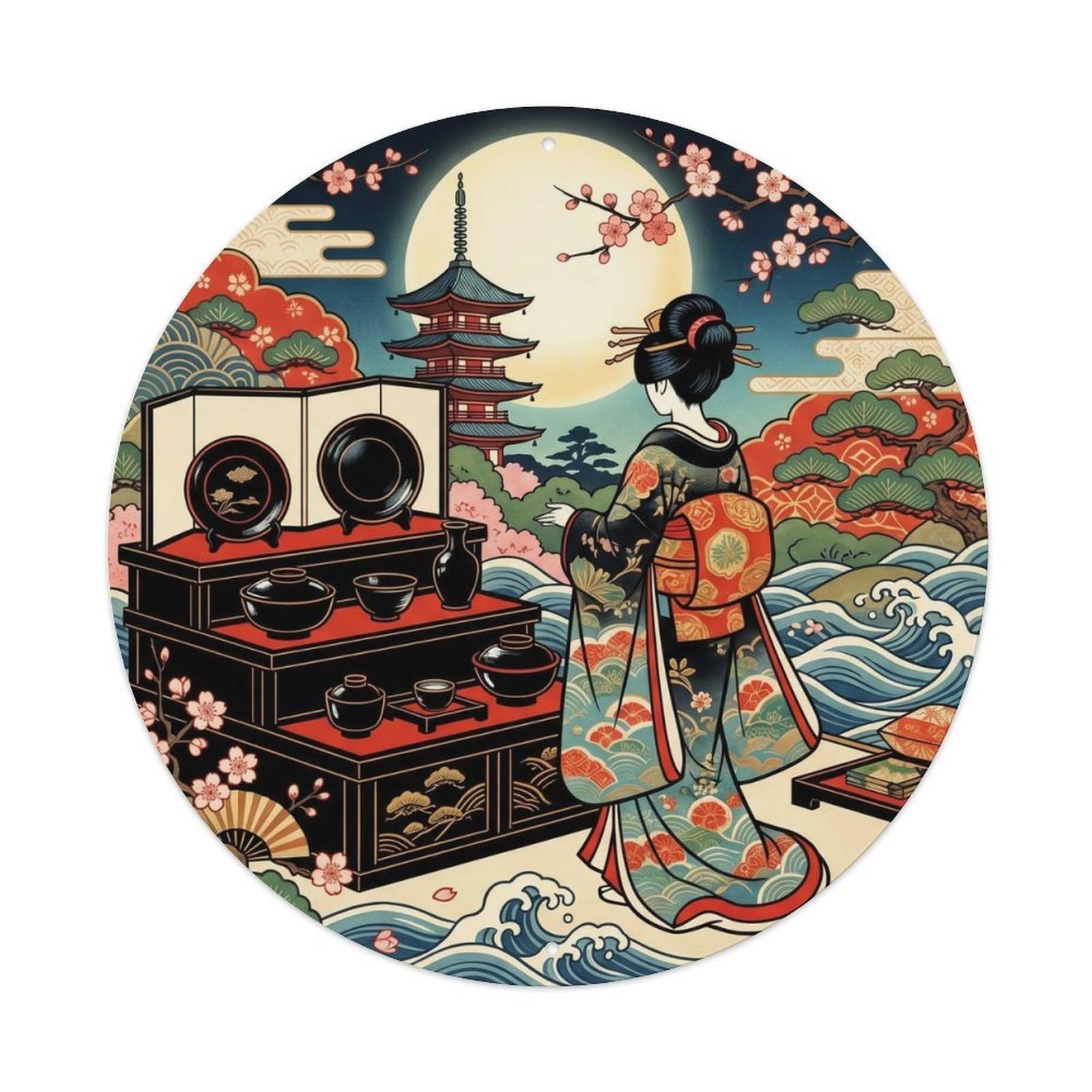 Japanese Geisha Black Lacquer Sophistication Metal Tin Sign