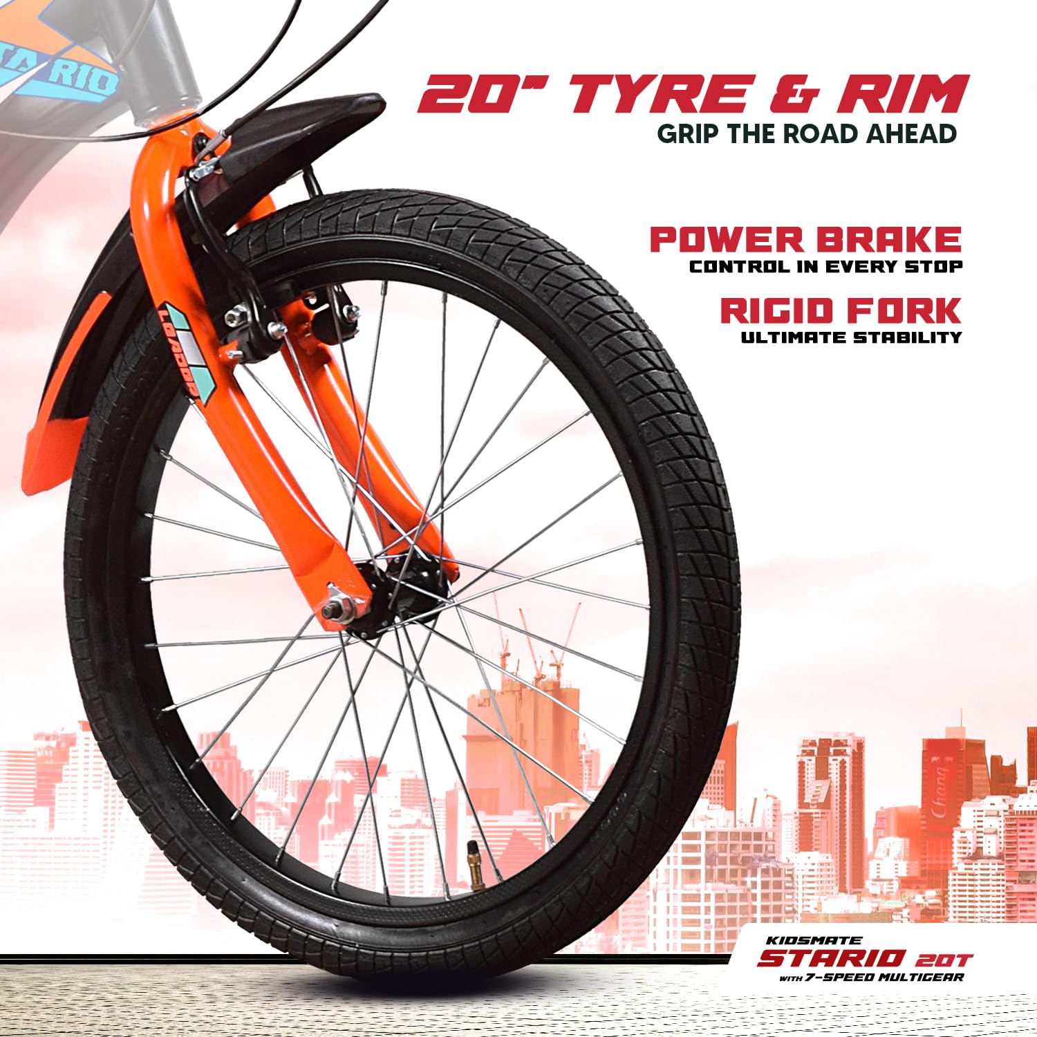 Kidsmate Stario Bike 20T 7 Speed Kids Cycle | Frame Size 12 Inch | Gear Bicycle for Boys & Girls of Ages 7 to 10 Yrs - Black/Orange — Amazon image 7