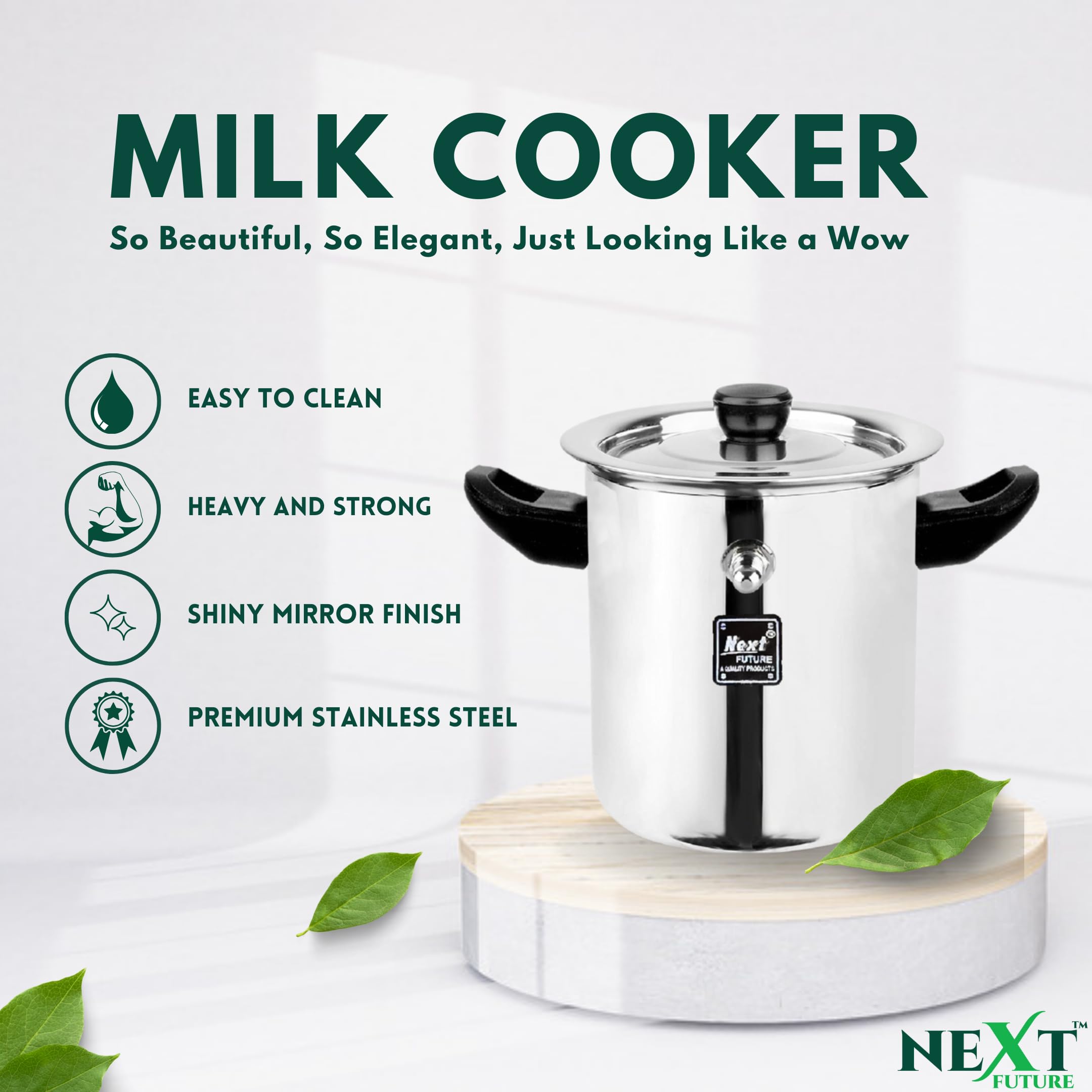 Next Future Premium Stainless Steel Milk Cooker/Boiler/Pot with Handle,Lid,Knob,Whistle | Capacity:1Ltr | Gas and Induction Compatible with Whistle Indication. 3