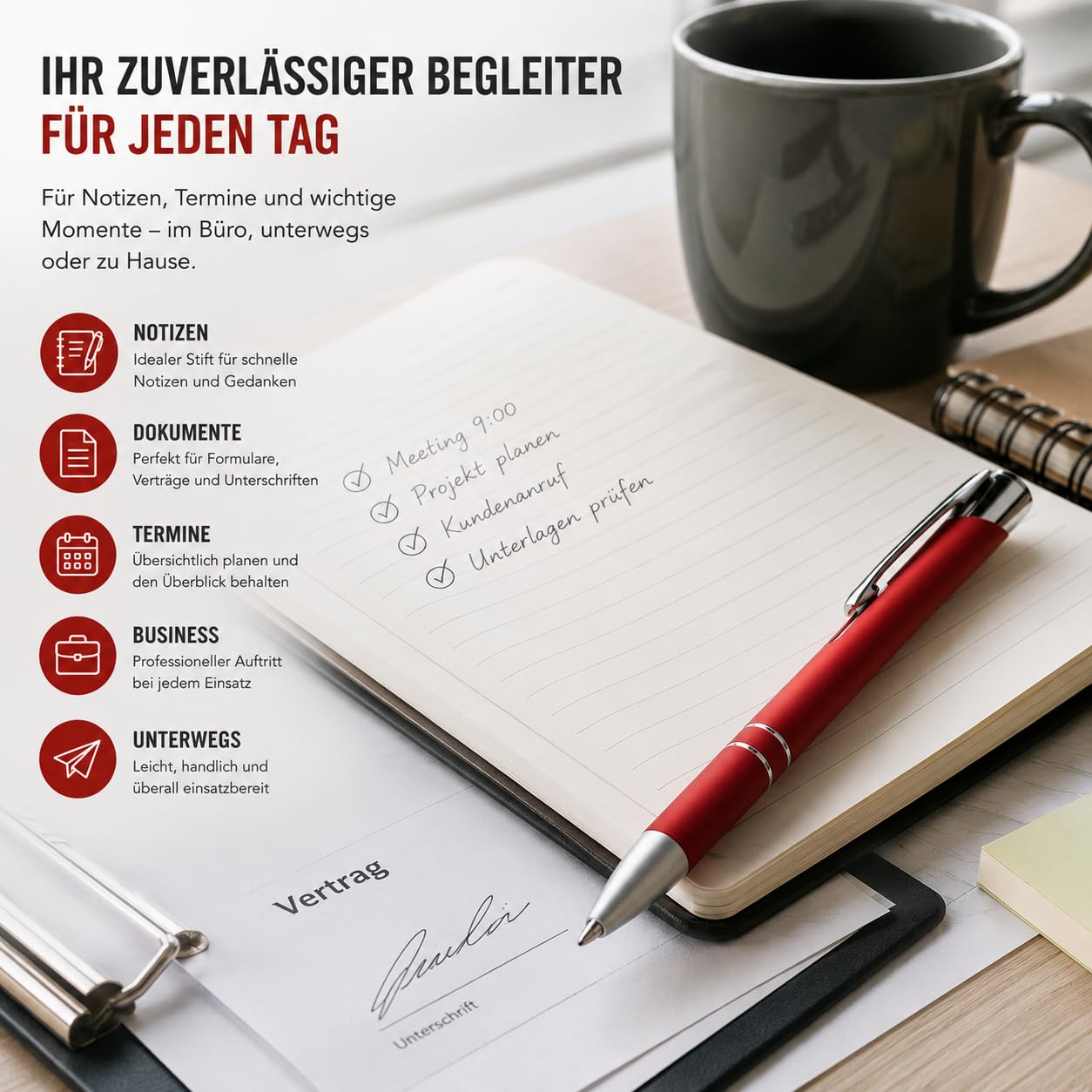 WPRO 250x -Kugelschreiber aus Metall Cami Soft rot – rutschfeste Softtouch-Oberfläche, langlebige schwarze Jumbo-Mine, Premium Werbestift in Farben nach Wahl – ideal als Give-away oder Bürobedarf