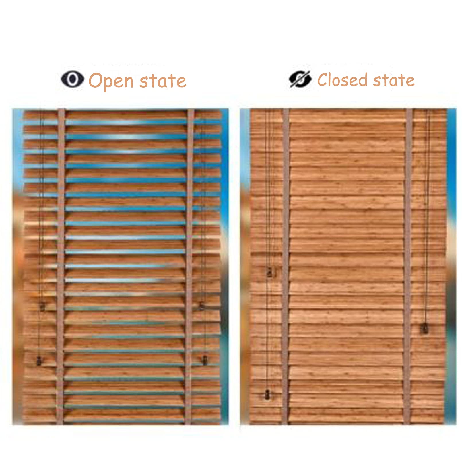 Bambus-Jalousien aus Holz für Zuhause und Büro, verstellbare Rollos (80 x 170 cm), perfekte Sichtschutz, natürliche Holzfarbe, ideal für Wohnzimmer und Arbeitszimmer