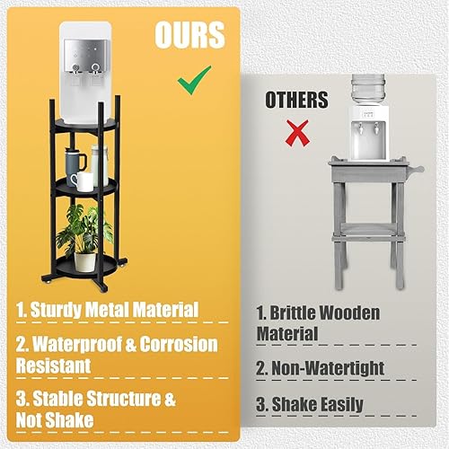 Miniatura 5 de PMMJ Soporte dispensador de agua con 3 estantes redondos, soporte de agua de metal resistente para botellas de 5 galones, adecuado como soporte para