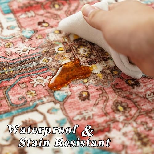 Miniatura 7 de Alfombras de área lavables de 5 x 7 pies, alfombras grandes para sala de estar, resistentes a las manchas, alfombras vintage para dormitorio, con