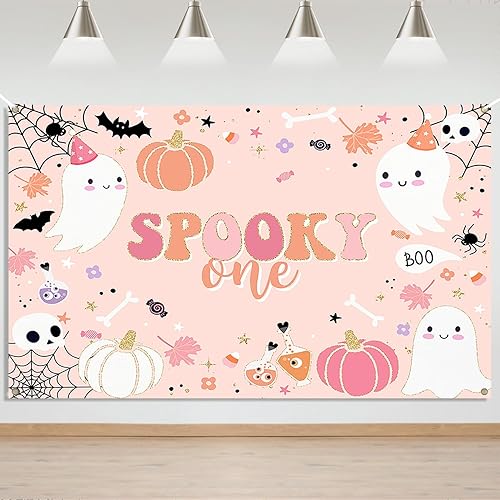Miniatura 1 de Mocsicka Telón de fondo espeluznante para decoración de fiesta de primer cumpleaños de Halloween Boo calabaza, primer cumpleaños, fotografía, cabina