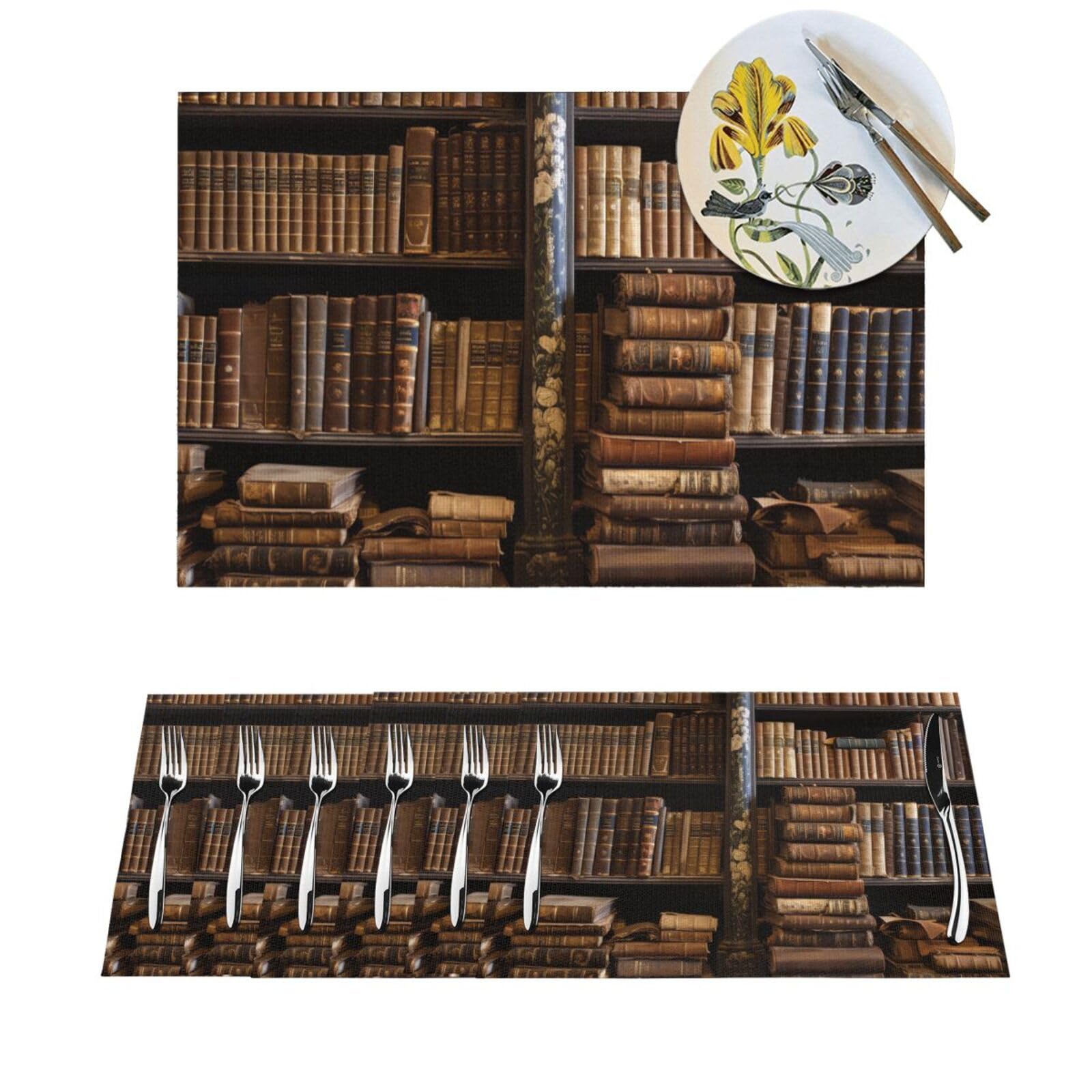 Set de table de salle à manger lot de 6 tapis de table de cuisine imprimé vieux livres en PVC