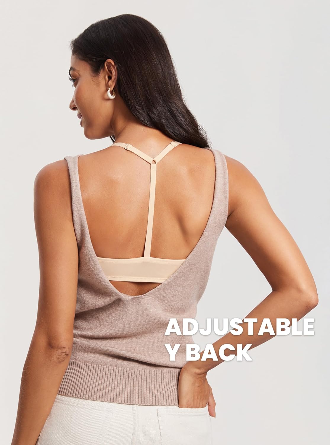 DOBREVA Women's Mesh Front Closure Racerback Bra Lace Trim Unlined Underwire Sexy Plunge Sheer Bras Y Back Beige - Sheer Mesh 40C - Image 4