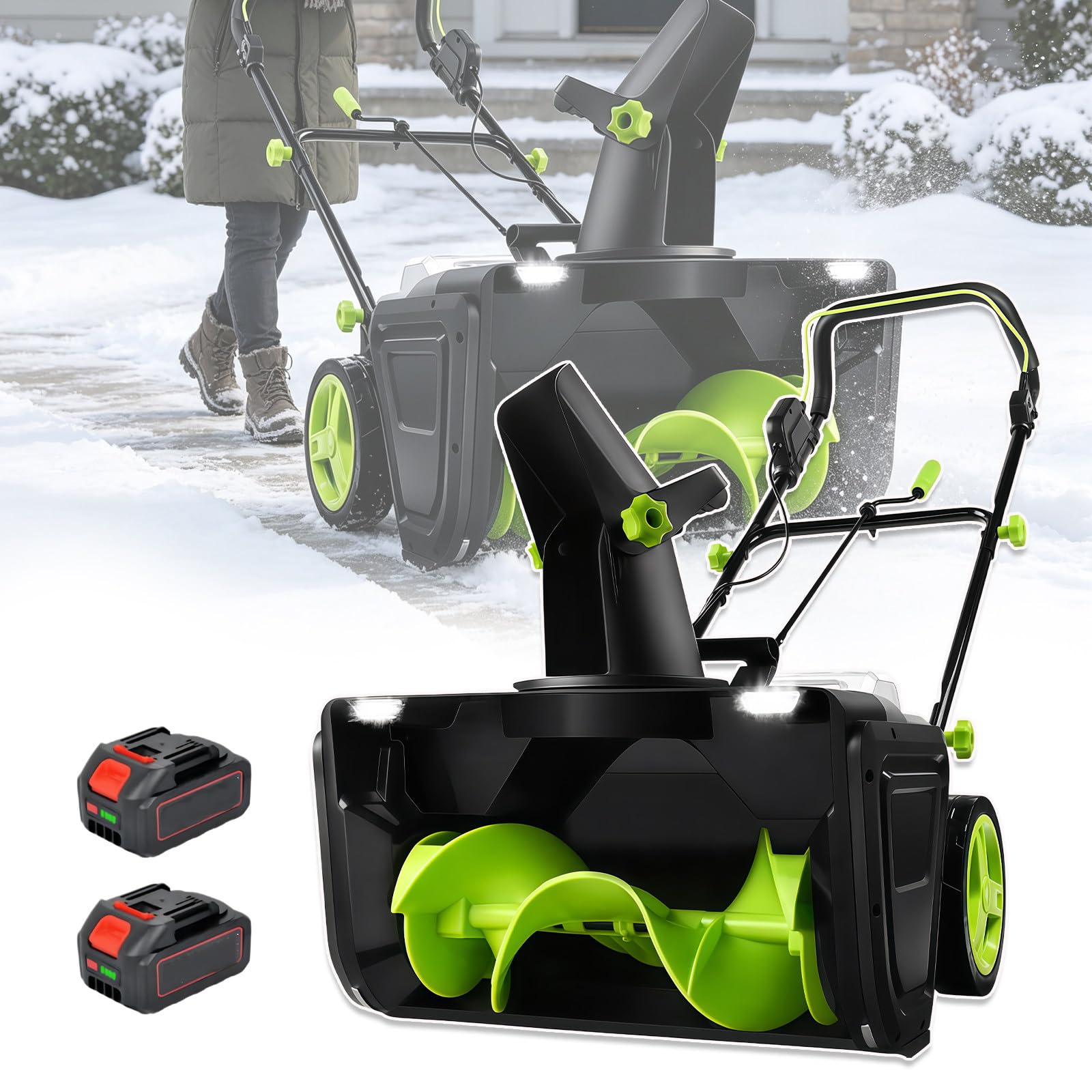 40v Electric Snow Thrower, 3500w Brushless Motor, 20" Width, Led 2batteries