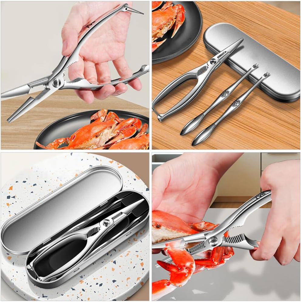 UPKOCH 1set Stainless Steel Seafood Tools Forks Crackers for Effortless Eating of Lobster Crab Legs Shellfish Easy to Use for
