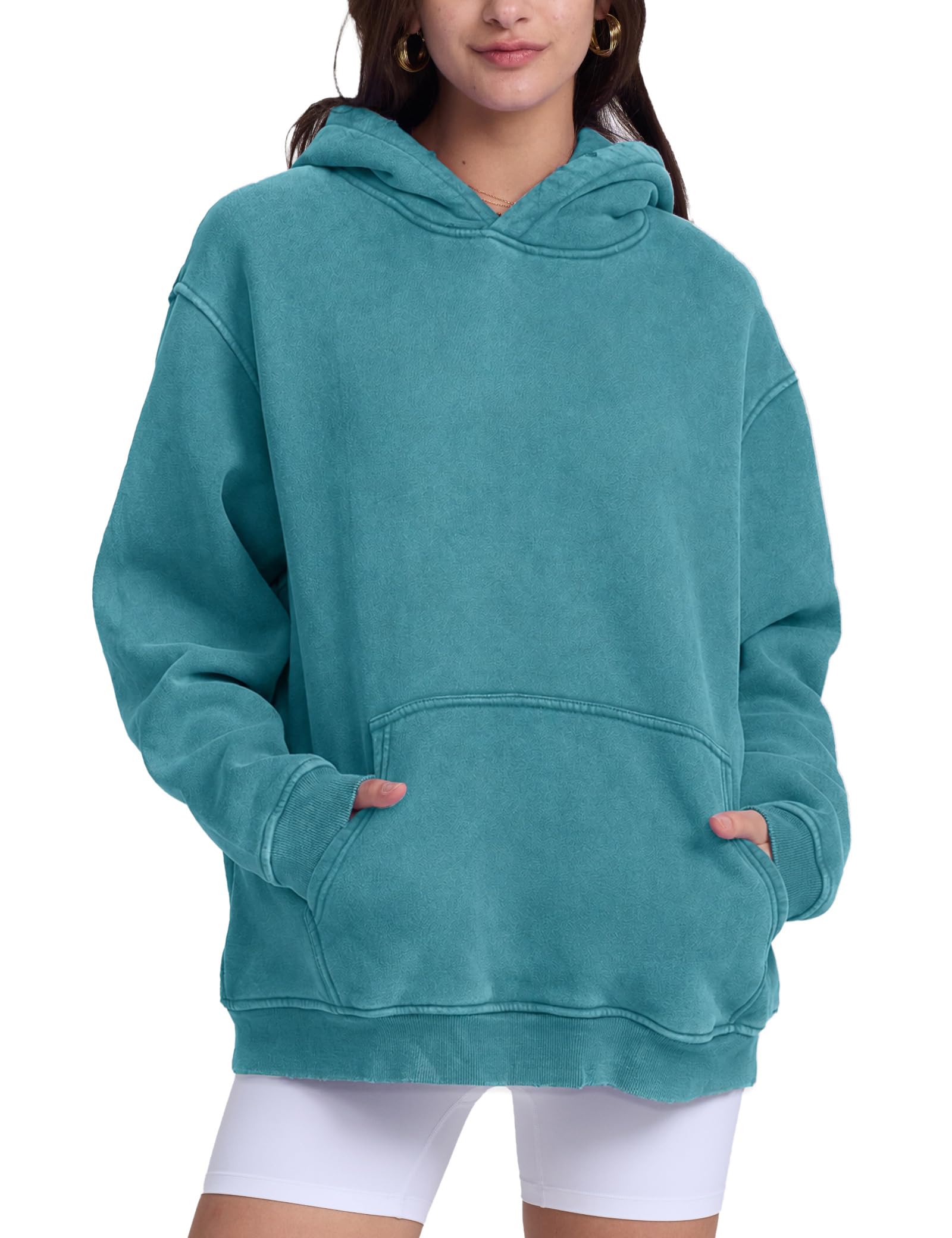FAIABLE Womens Oversized Acid Wash Hoodie Unisex Heavyweight Fleece Cotton Hoodies Vintage Washed Sweatshirt for Women