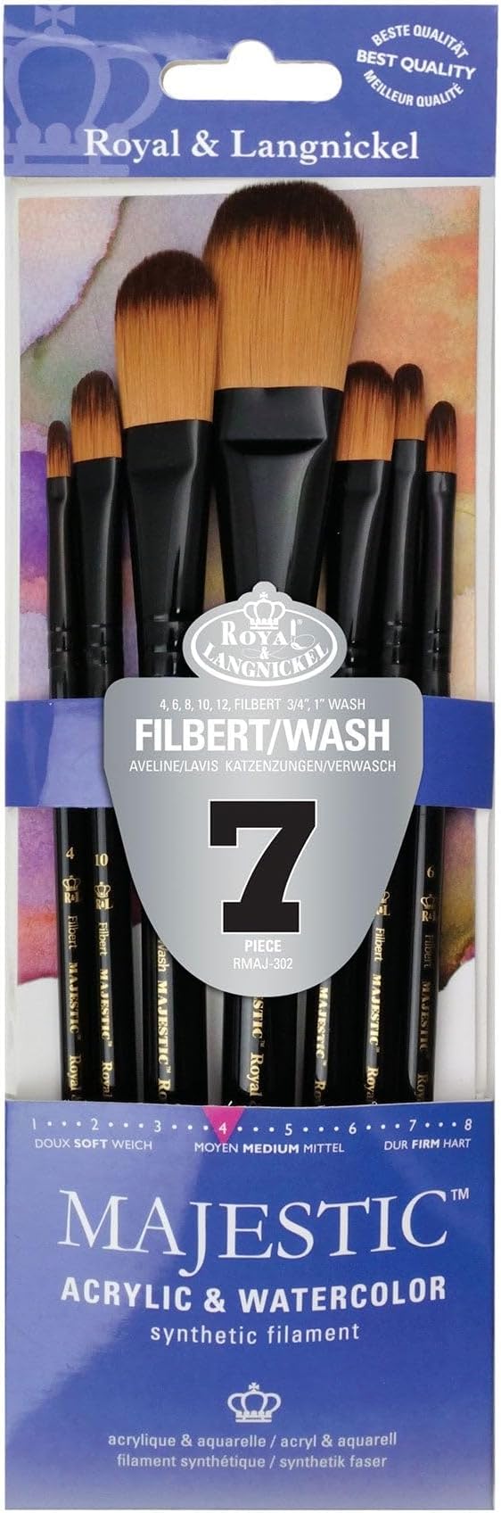 Majestic Filbert and Oval Wash Artist Brush Set, 7-piece