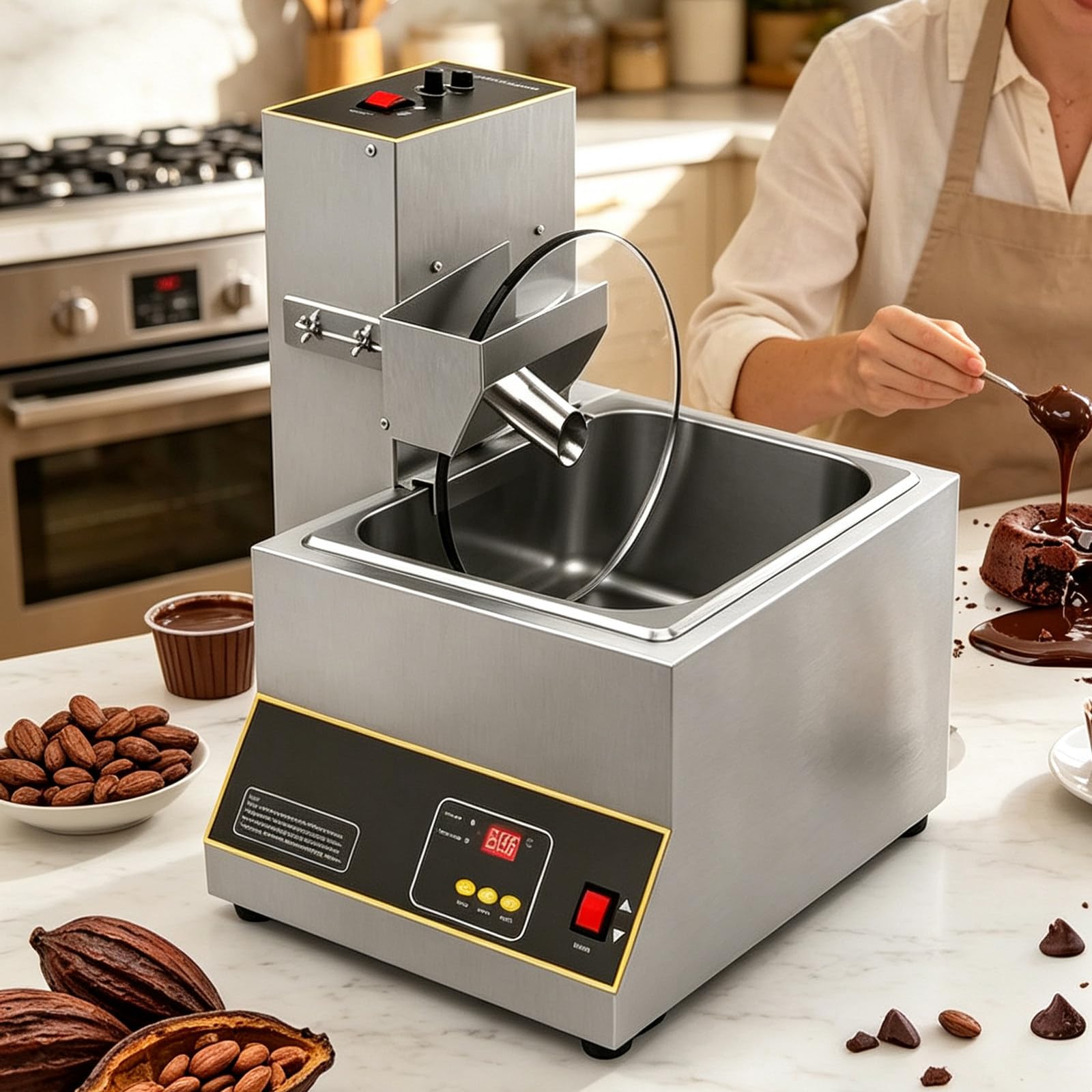 Tempéreuse à Chocolat à Agitation Automatique, Tempéreuse à Chocolat Professionnelle avec Vitesse De Rotation Réglable Et Contrôle Précis De La Température 12KG