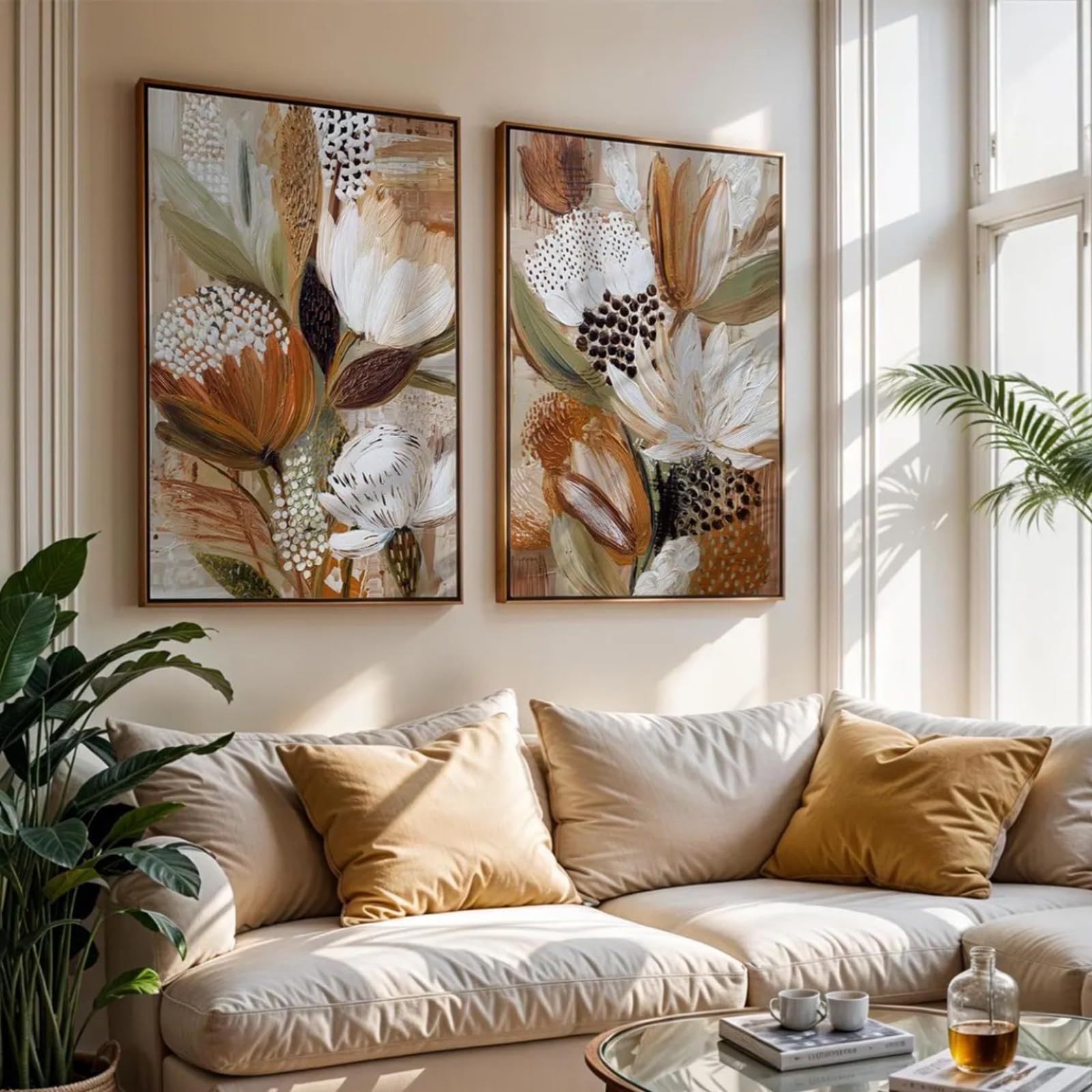 ZBELLO Set of 2 Posters, Boho-Style Abstract Floral Wall Art, Vintage-Style Floral Art Prints for The Living Room, Bedroom or Office, Unframed (21x30cm)