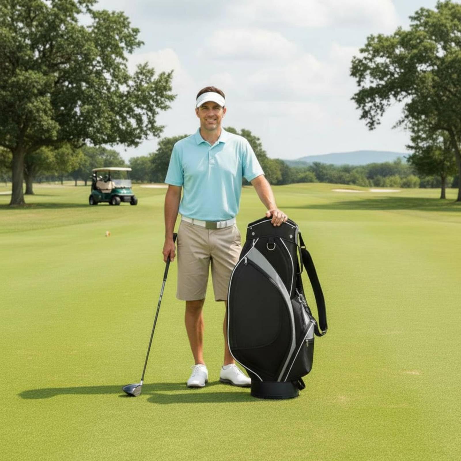 Sac Aérien de Golf Sangle D'épaule Équipement Sportif Poches Zippées pour Déplacement, Noir Et Bleu