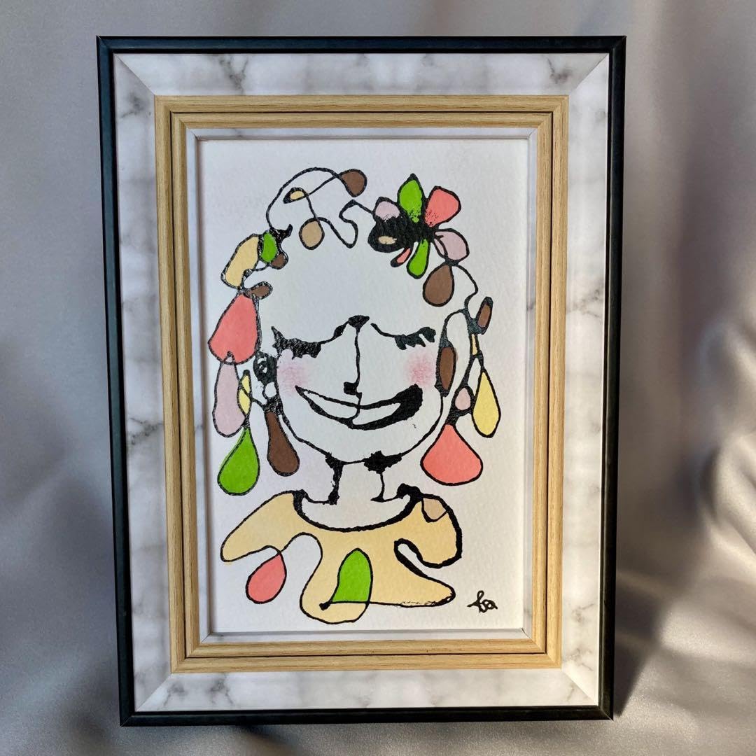 Amazon.co.jp: 2403 笑顔 絵画 墨 アート 線画 人物画 イラスト