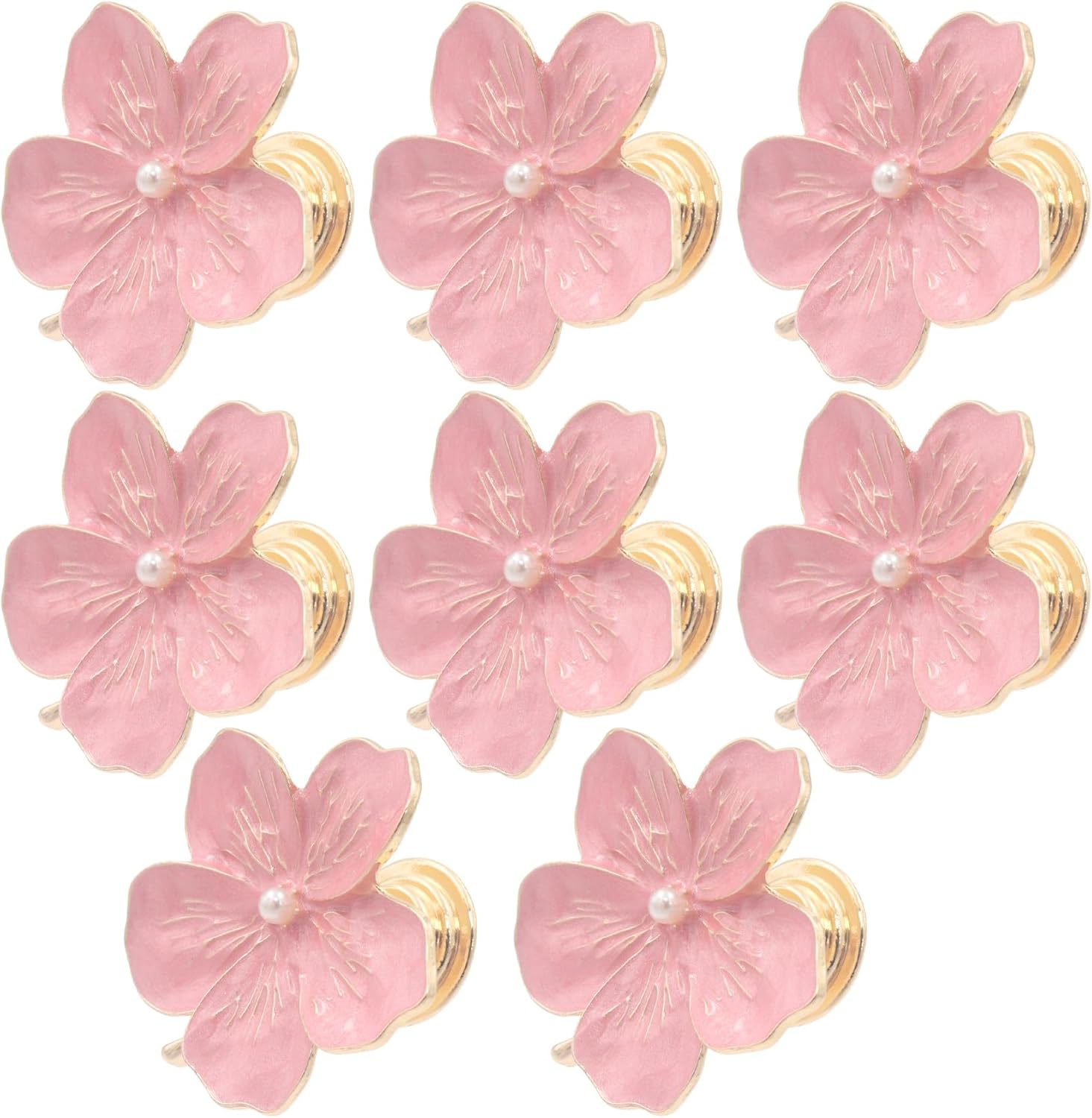 Geesatis 8 PCS Metal Knobs Sturdy Home Decor Handles Cabinet Drawer Knobs Closet Door Pulls, Flower Pink, with Mounting Screws, Size 1.7inch