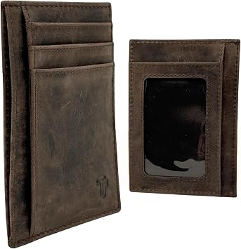 Leather Wallet Classic Vertical Slim Card Holder | Real Genuine Leather Mens Wallet | RFID Secure | Fits Up to 8 Cards & Currency | Tap to Pay Feature | Quality Credit Card Holder Brown