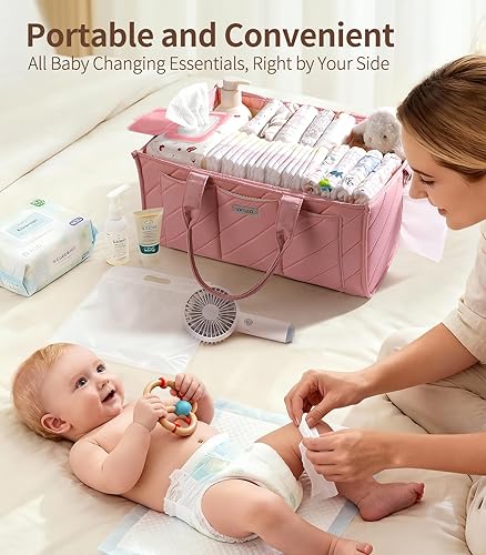 Miniatura 4 de Organizador de pañales para bebé con bolsillo con cremallera, artículos imprescindibles para el cuarto de bebé, cesta de baby shower, contenedor de